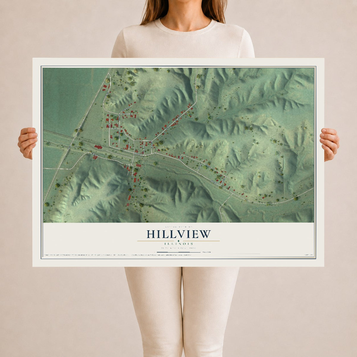 Map of Hillview, Illinois, 24 x 36 inch unframed archival matte print