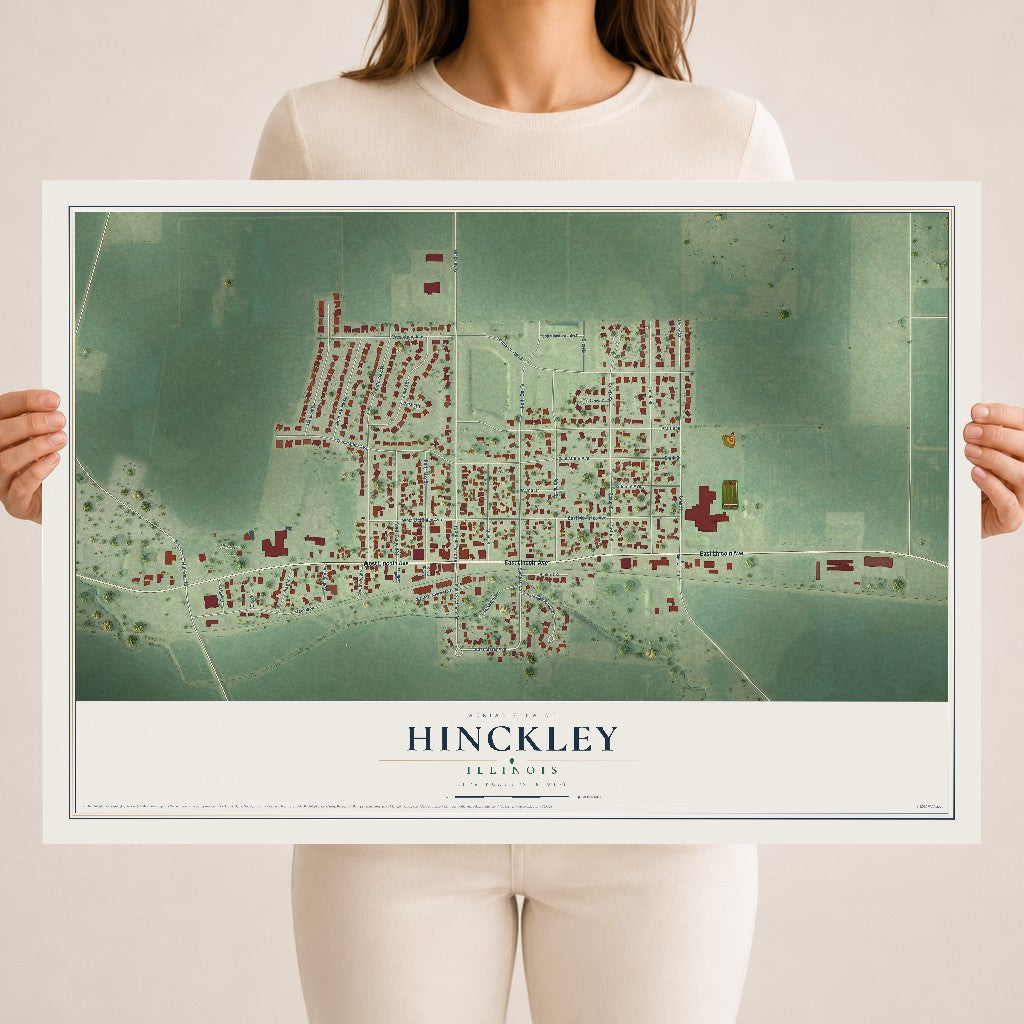 Map of Hinckley, Illinois, 18 x 24 inch unframed archival matte print