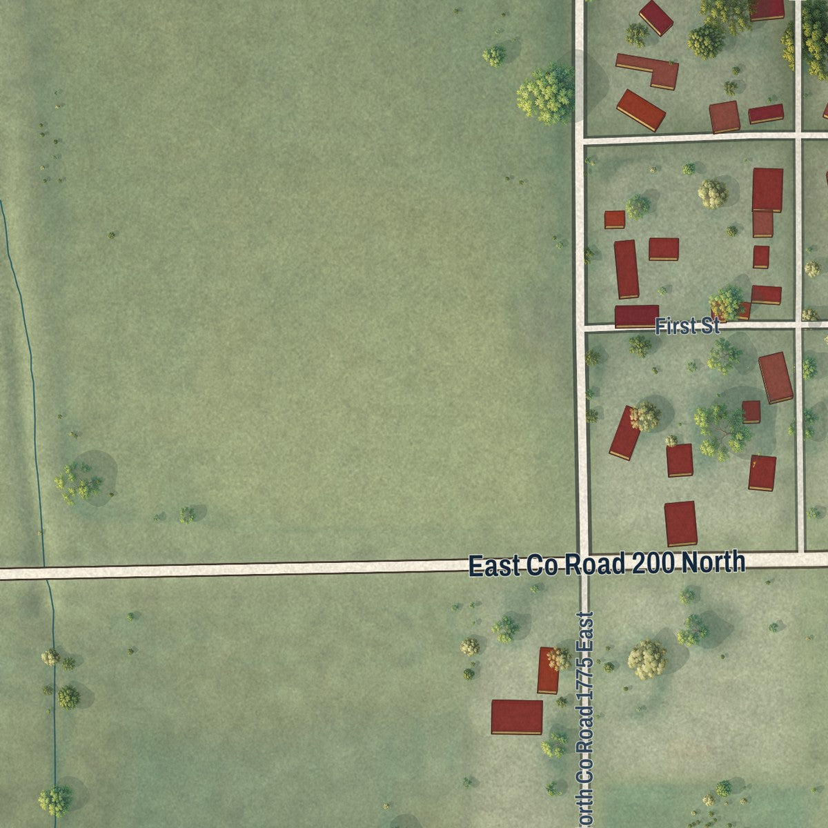 Second close-up of the map of Hindsboro, Illinois print showing more streets and buildings