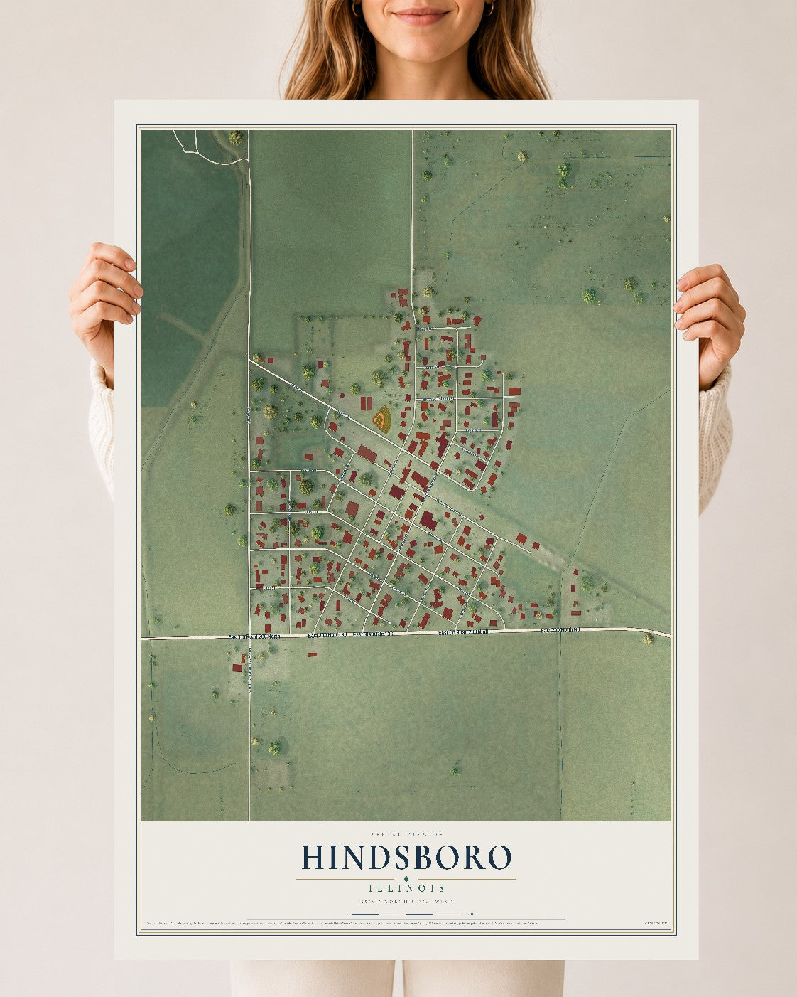 Map of Hindsboro, Illinois, 24 x 36 inch unframed archival matte print