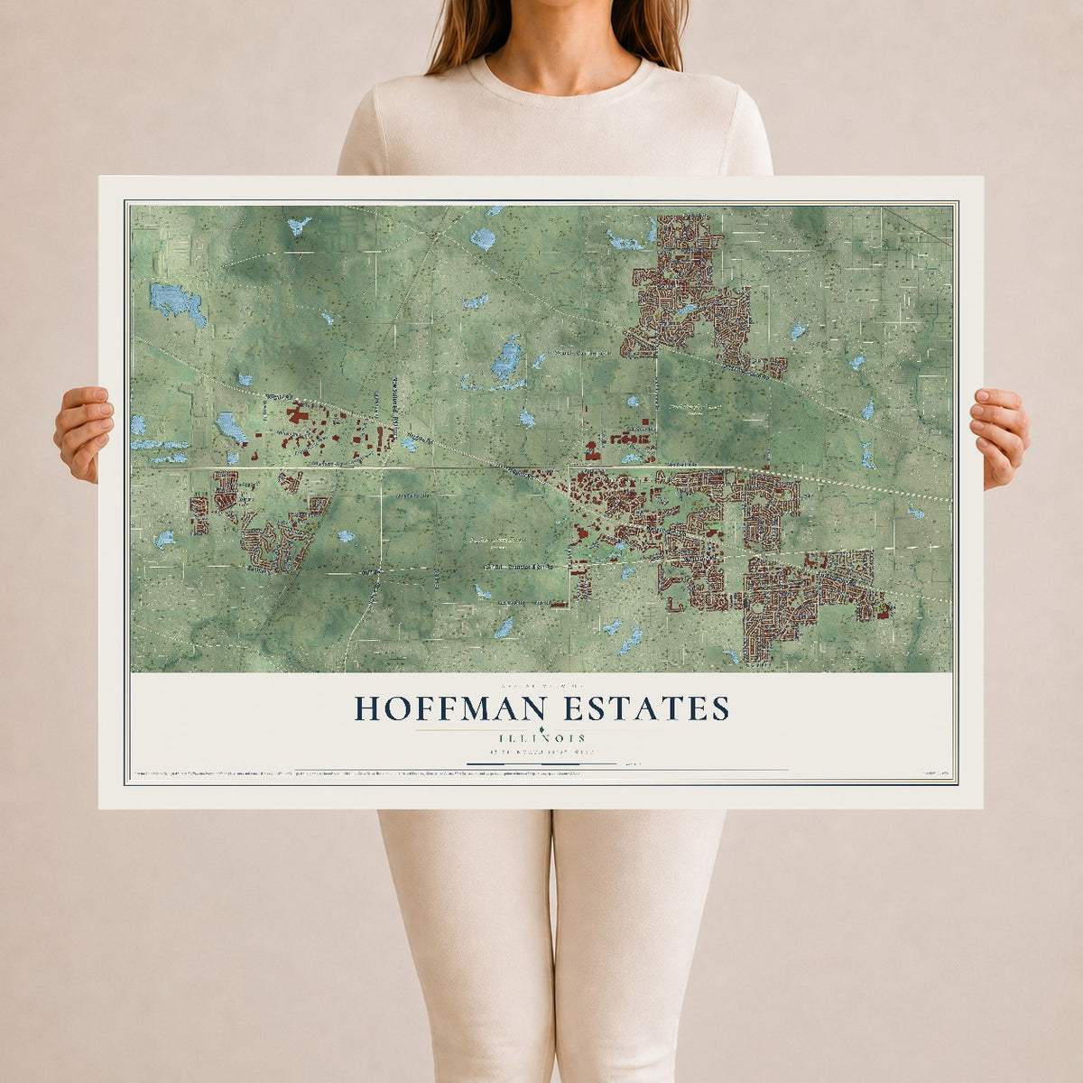Map of Hoffman Estates, Illinois, 24 x 36 inch unframed archival matte print