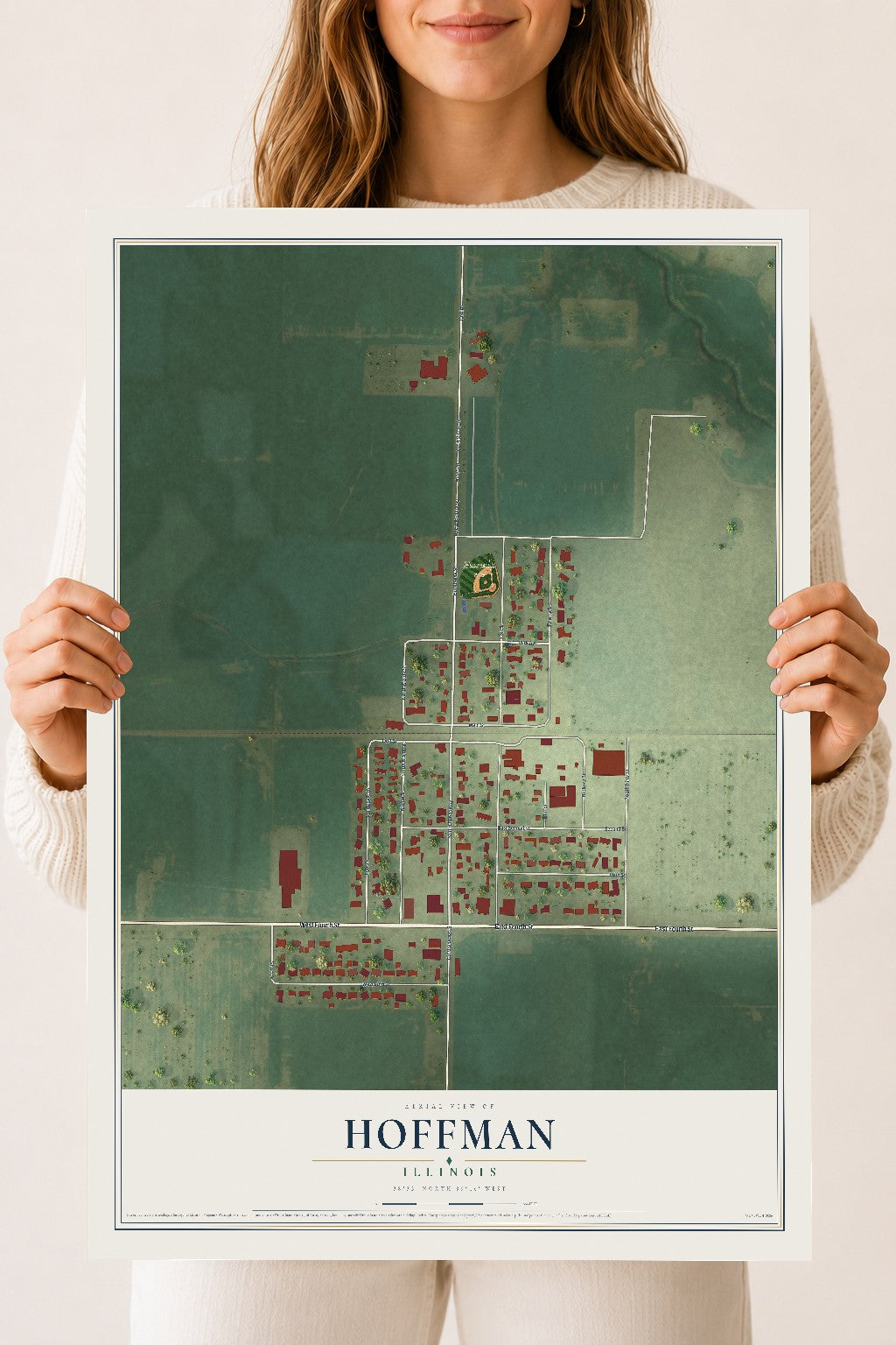 Map of Hoffman, Illinois, 18 x 24 inch unframed archival matte print