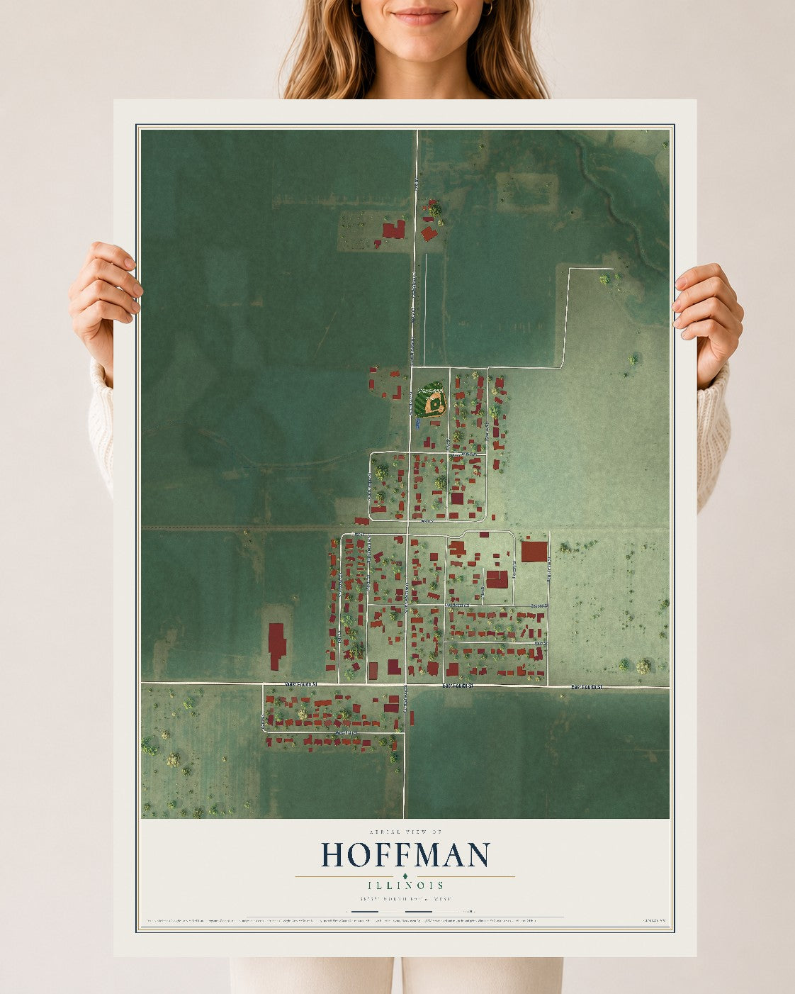 Map of Hoffman, Illinois, 24 x 36 inch unframed archival matte print