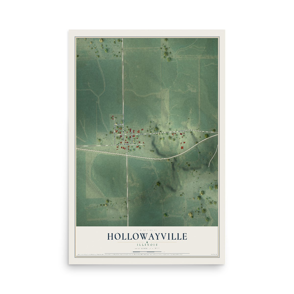 Map of Hollowayville, Illinois, 12 x 18 inch unframed archival matte print