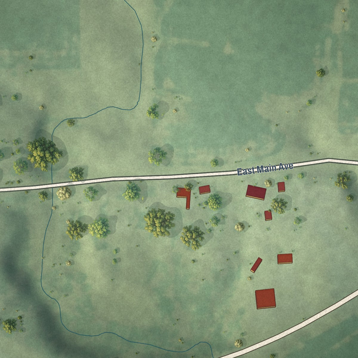 Second close-up of the map of Hollowayville, Illinois print showing more streets and buildings