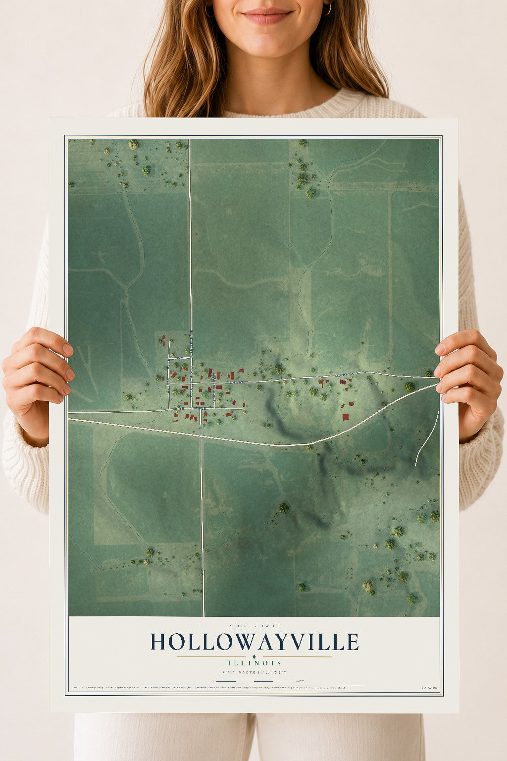 Map of Hollowayville, Illinois, 18 x 24 inch unframed archival matte print