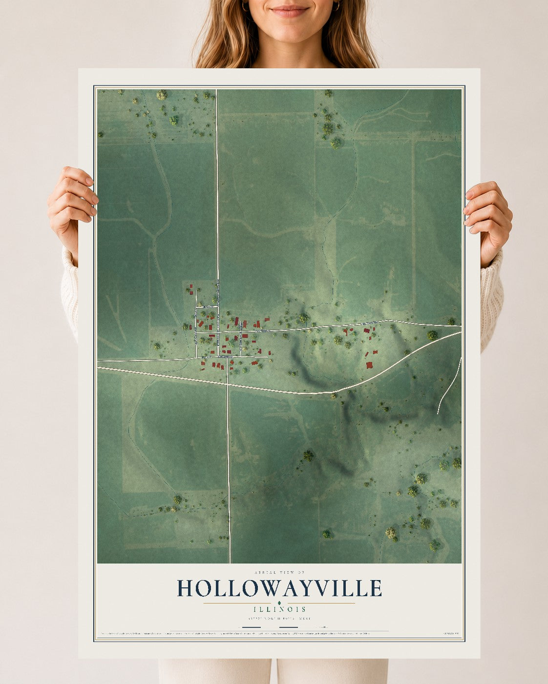 Map of Hollowayville, Illinois, 24 x 36 inch unframed archival matte print