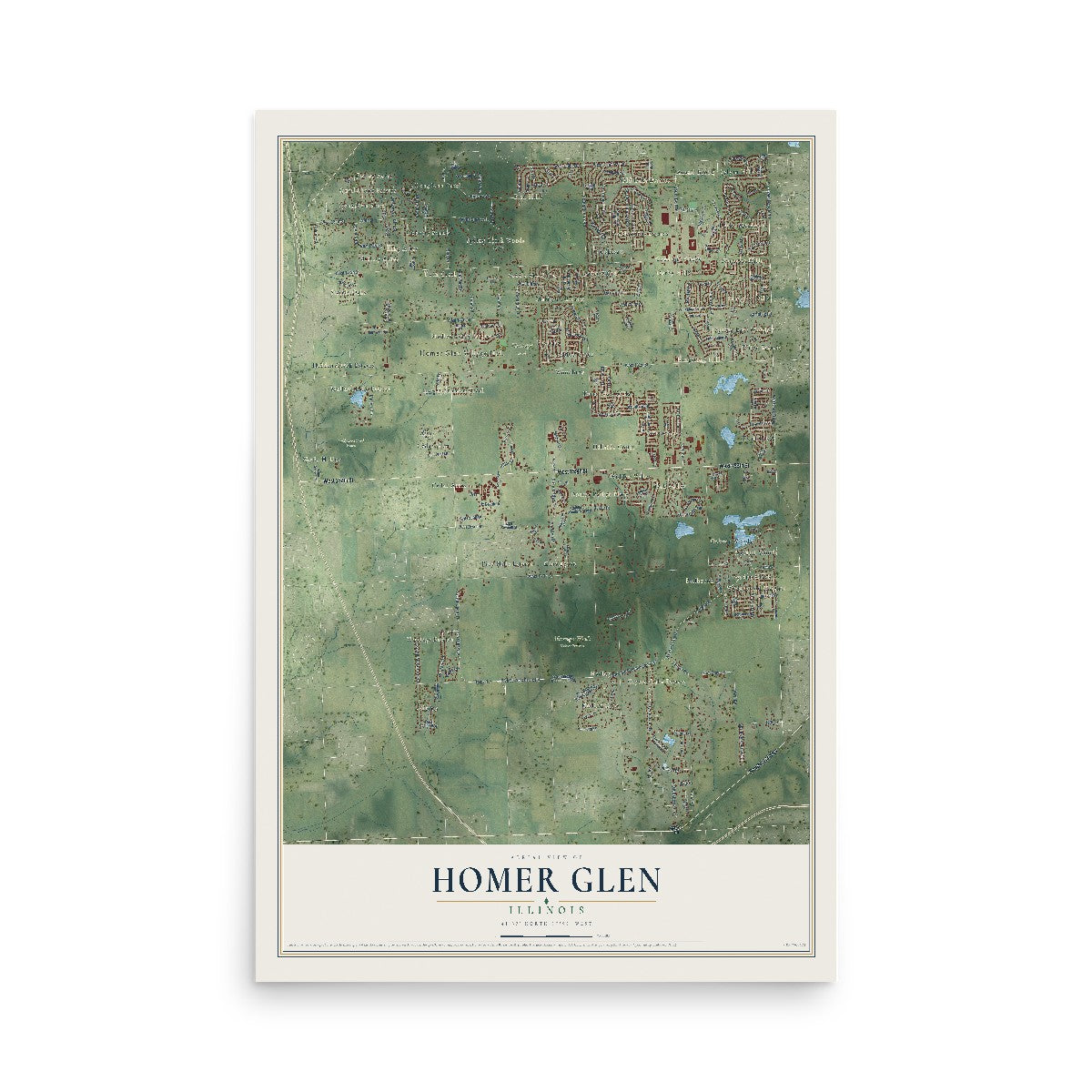 Map of Homer Glen, Illinois, 12 x 18 inch unframed archival matte print