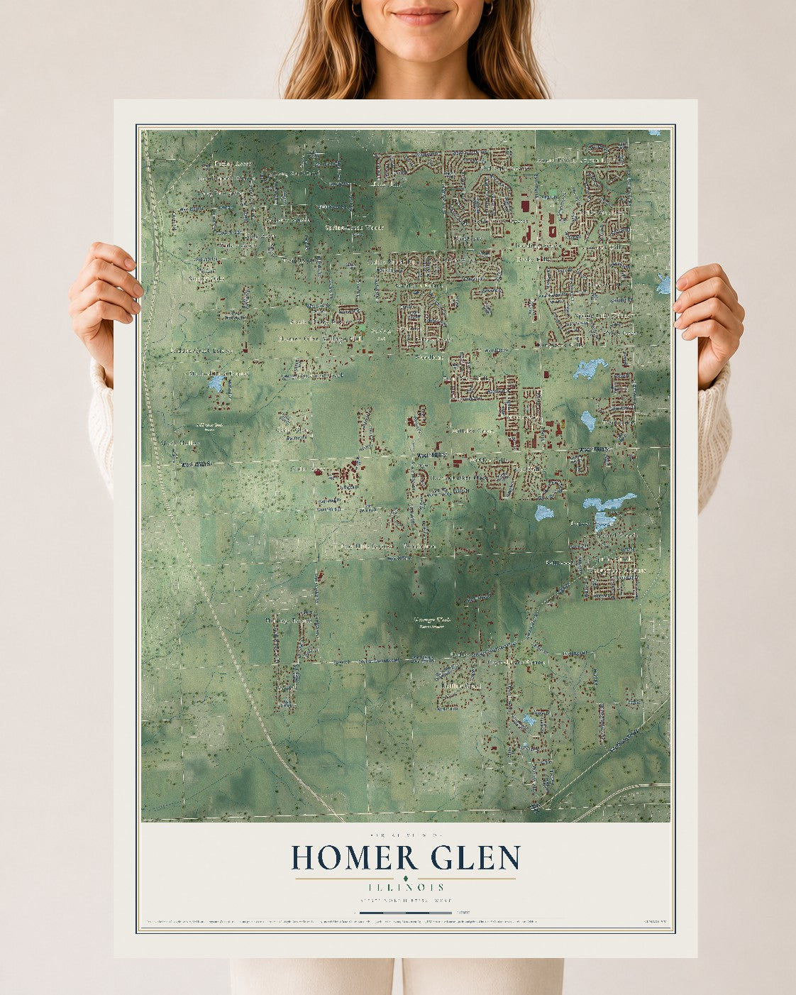 Map of Homer Glen, Illinois, 24 x 36 inch unframed archival matte print