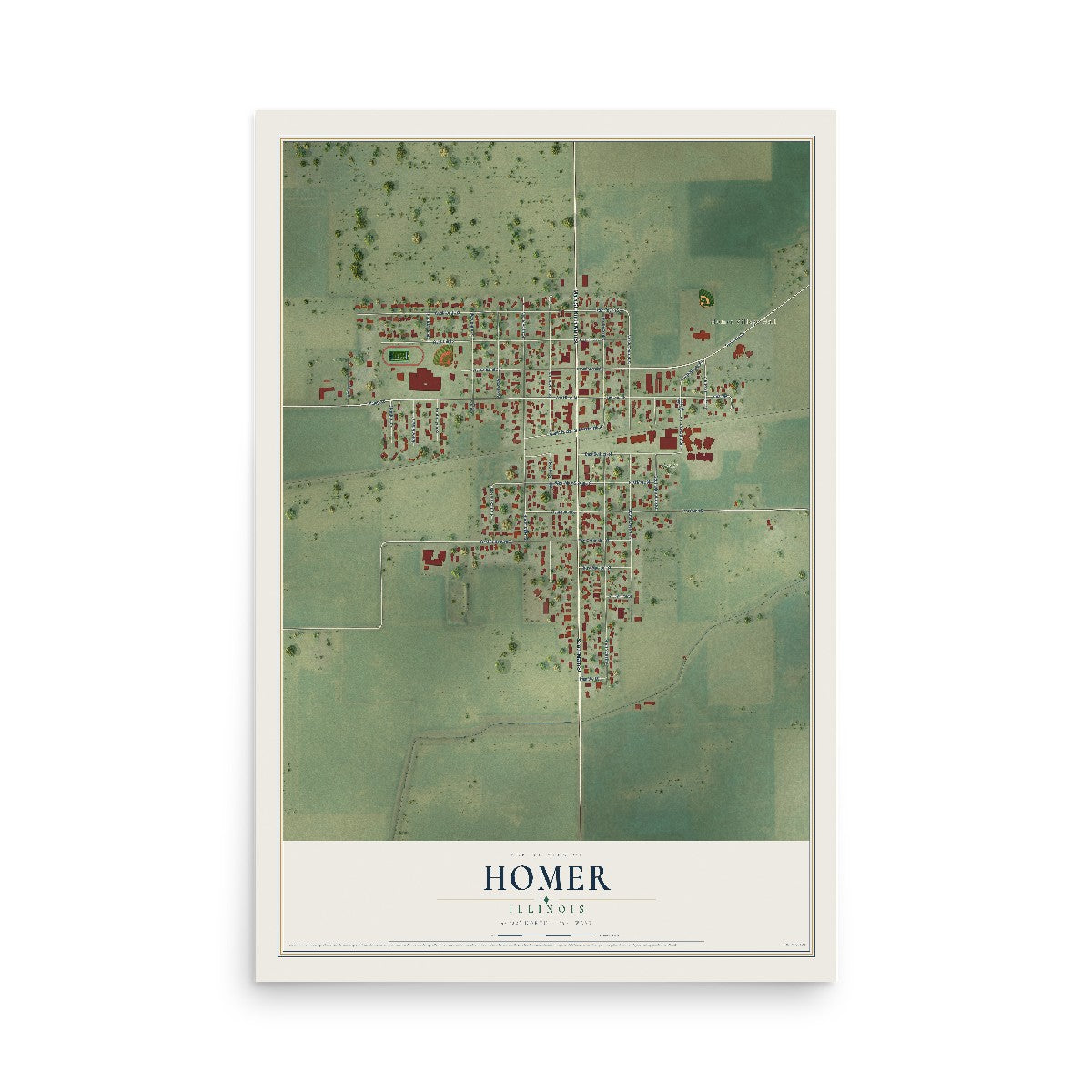 Map of Homer, Illinois, 12 x 18 inch unframed archival matte print