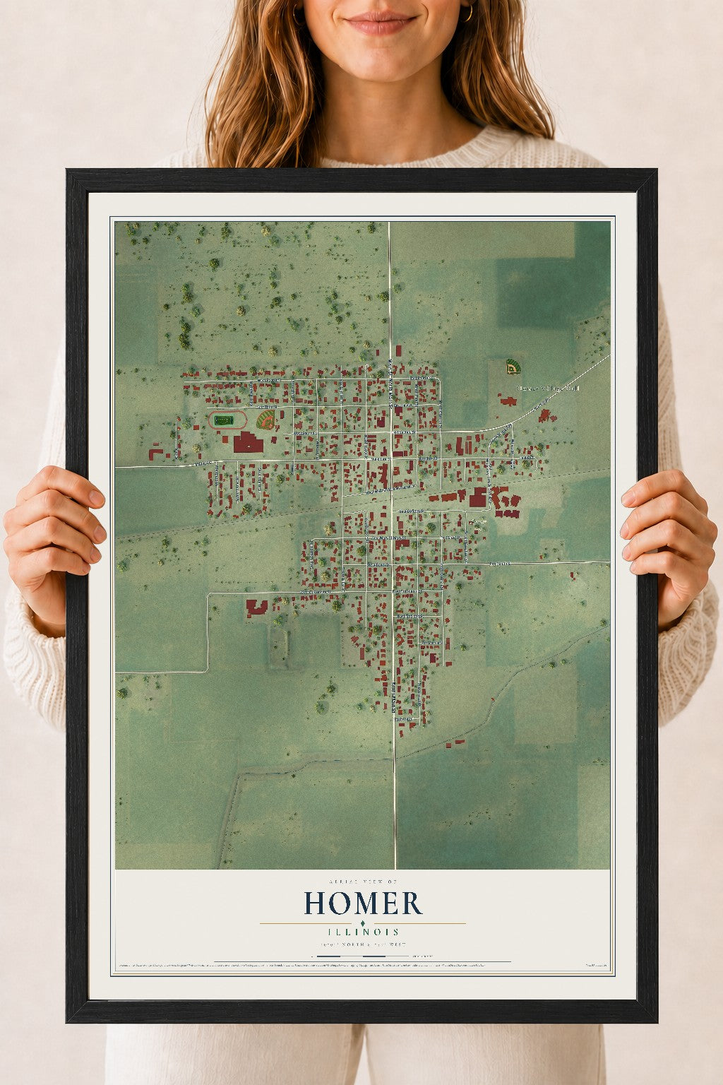 Map of Homer, Illinois, 18 x 24 inch print in a black wood frame