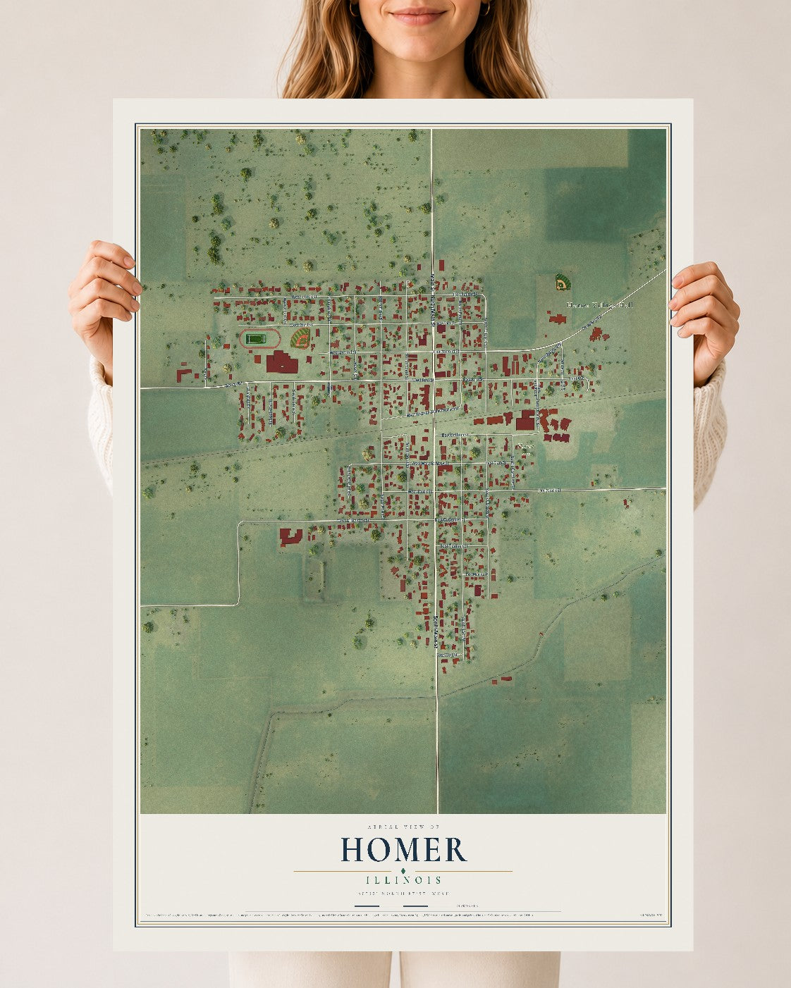 Map of Homer, Illinois, 24 x 36 inch unframed archival matte print