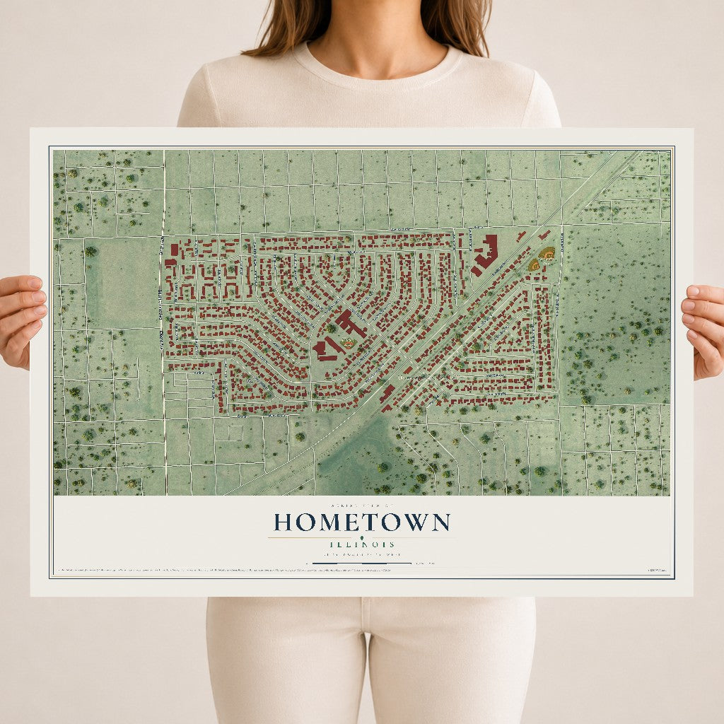 Map of Hometown, Illinois, 18 x 24 inch unframed archival matte print