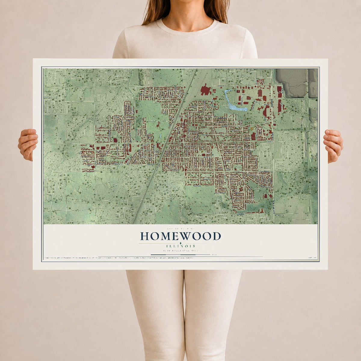 Map of Homewood, Illinois, 24 x 36 inch unframed archival matte print