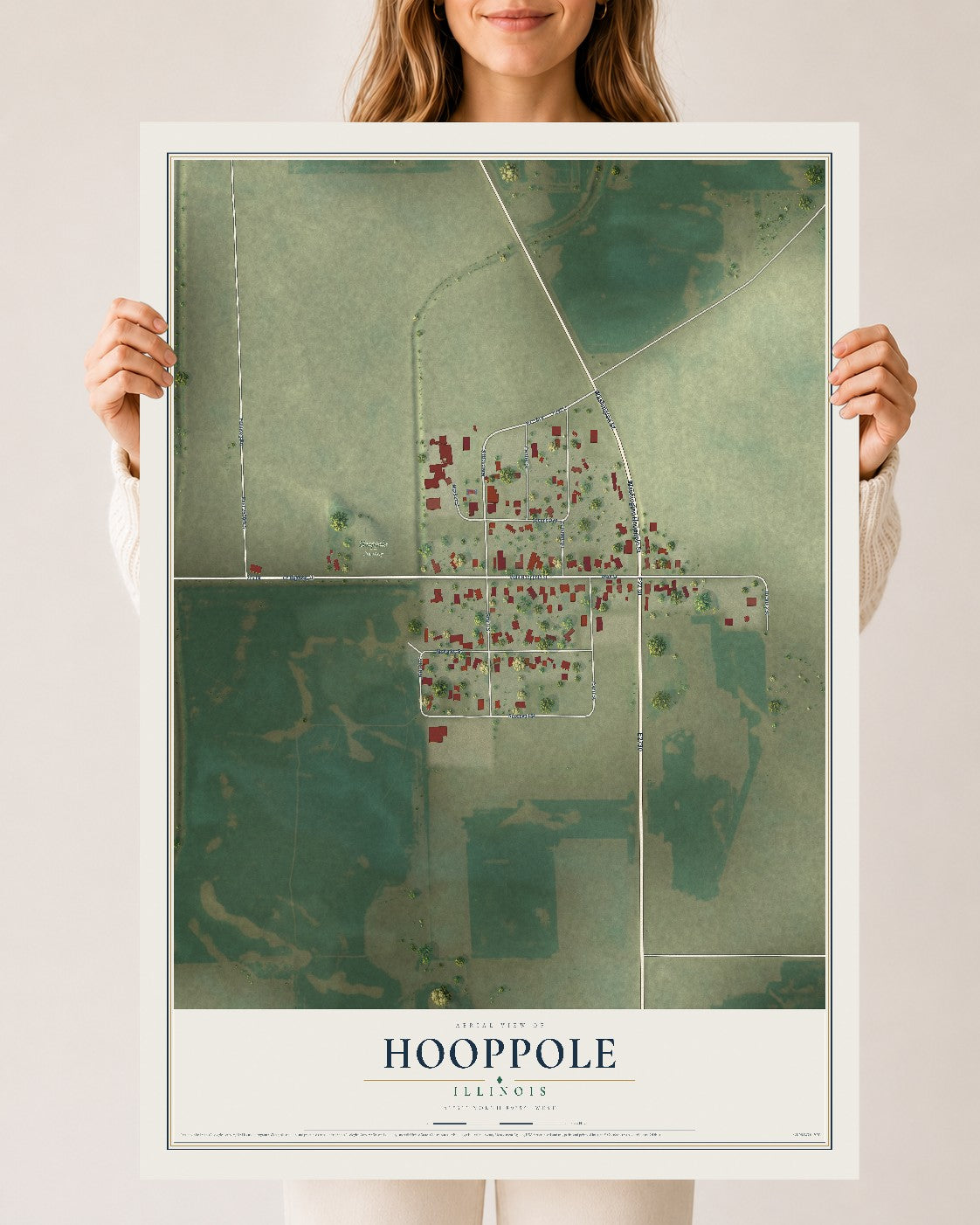 Map of Hooppole, Illinois, 24 x 36 inch unframed archival matte print
