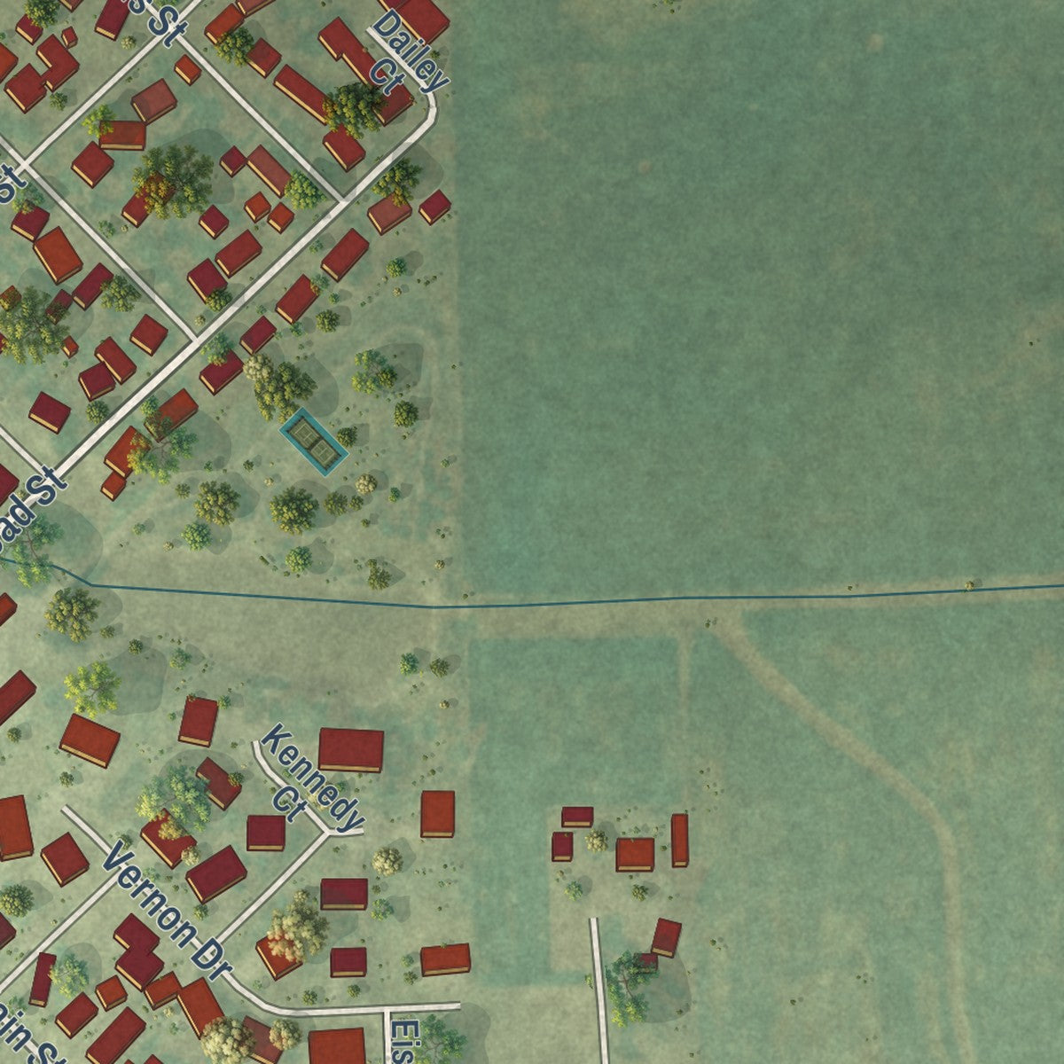 Second close-up of the map of Hopedale, Illinois print showing more streets and buildings