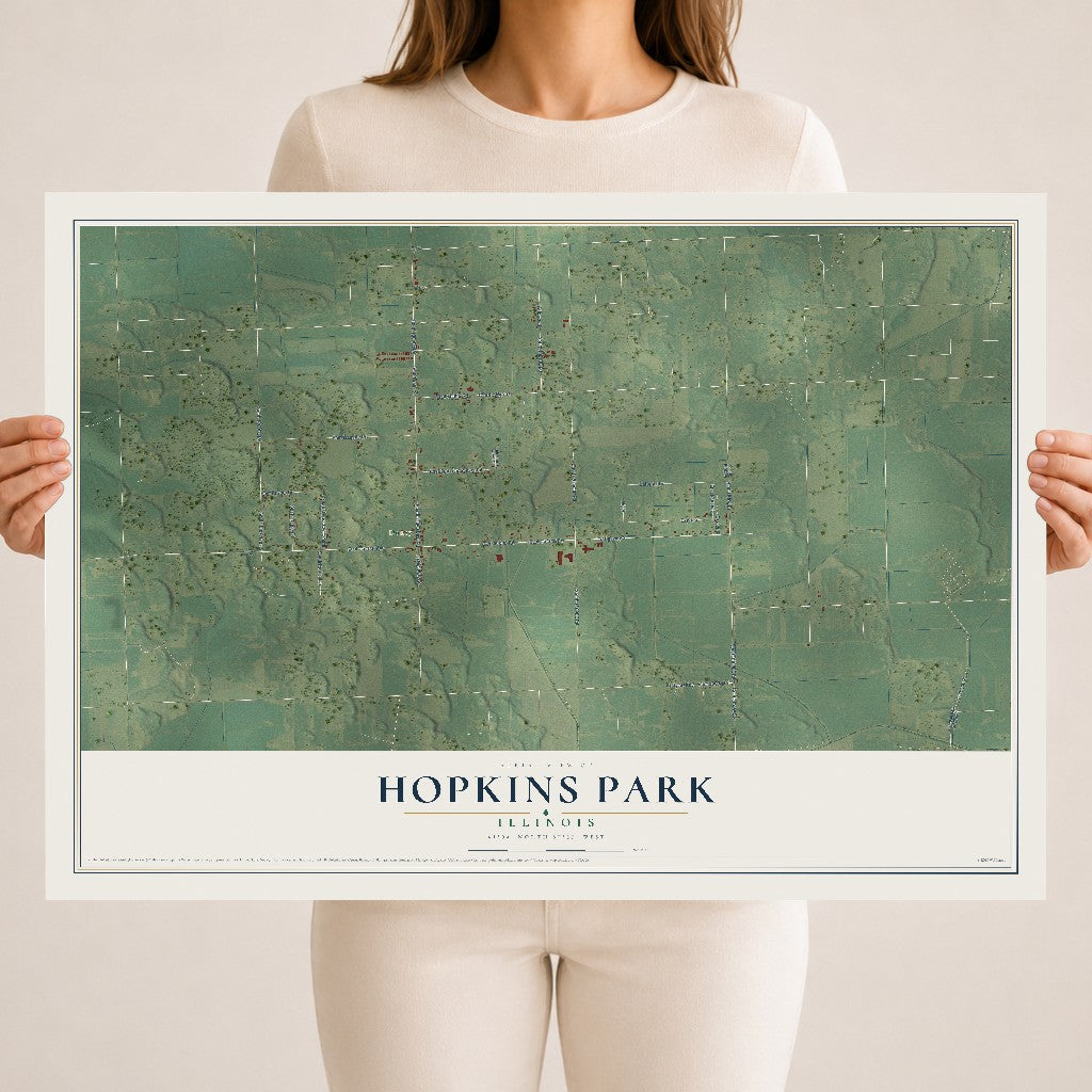 Map of Hopkins Park, Illinois, 18 x 24 inch unframed archival matte print