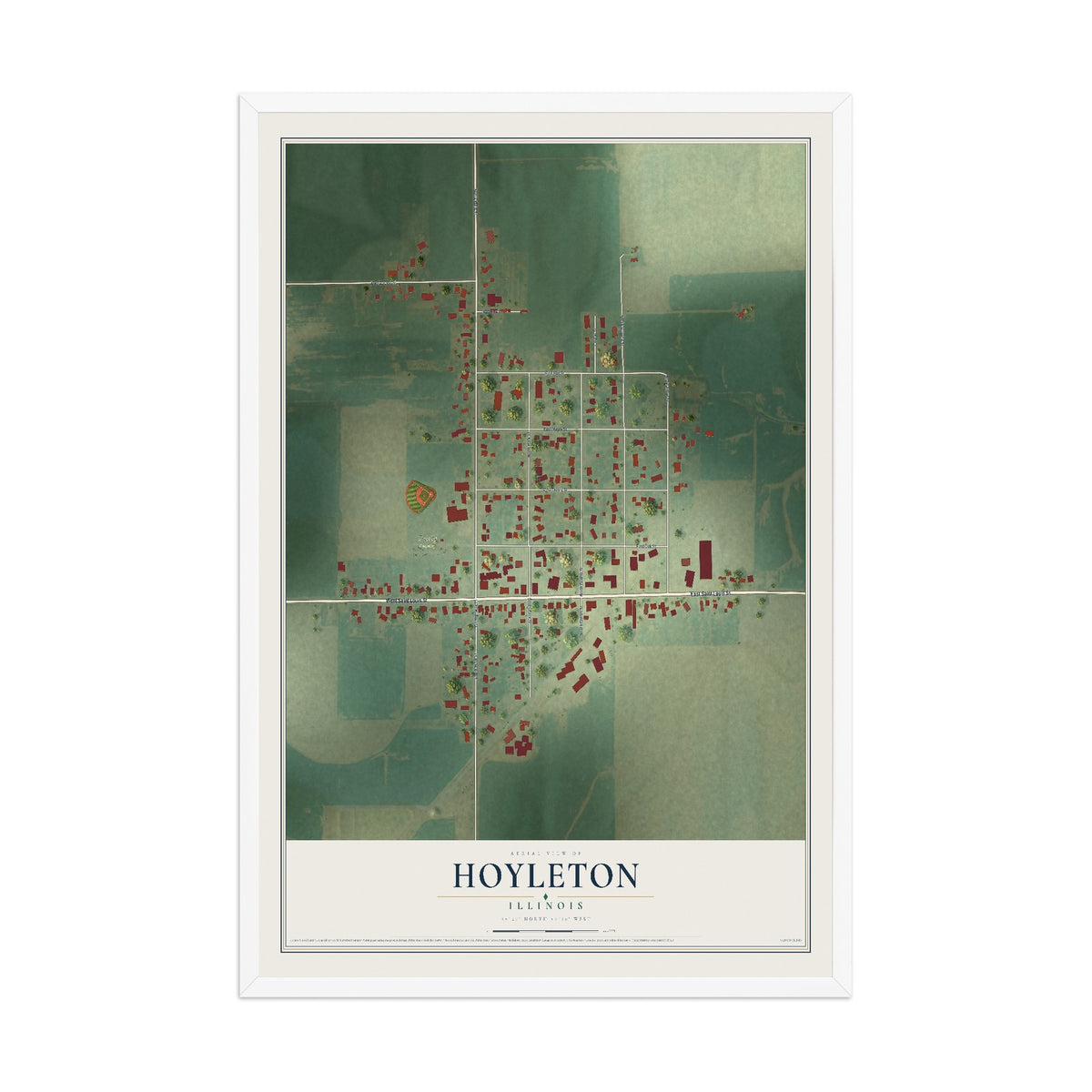 Map of Hoyleton, Illinois, 12 x 18 inch print in a white wood frame