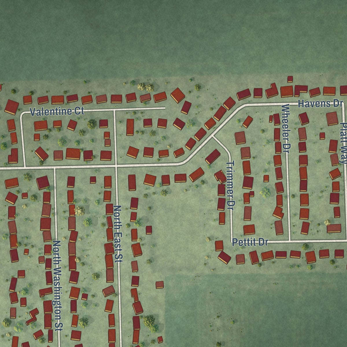 Second close-up of the map of Hudson, Illinois print showing more streets and buildings