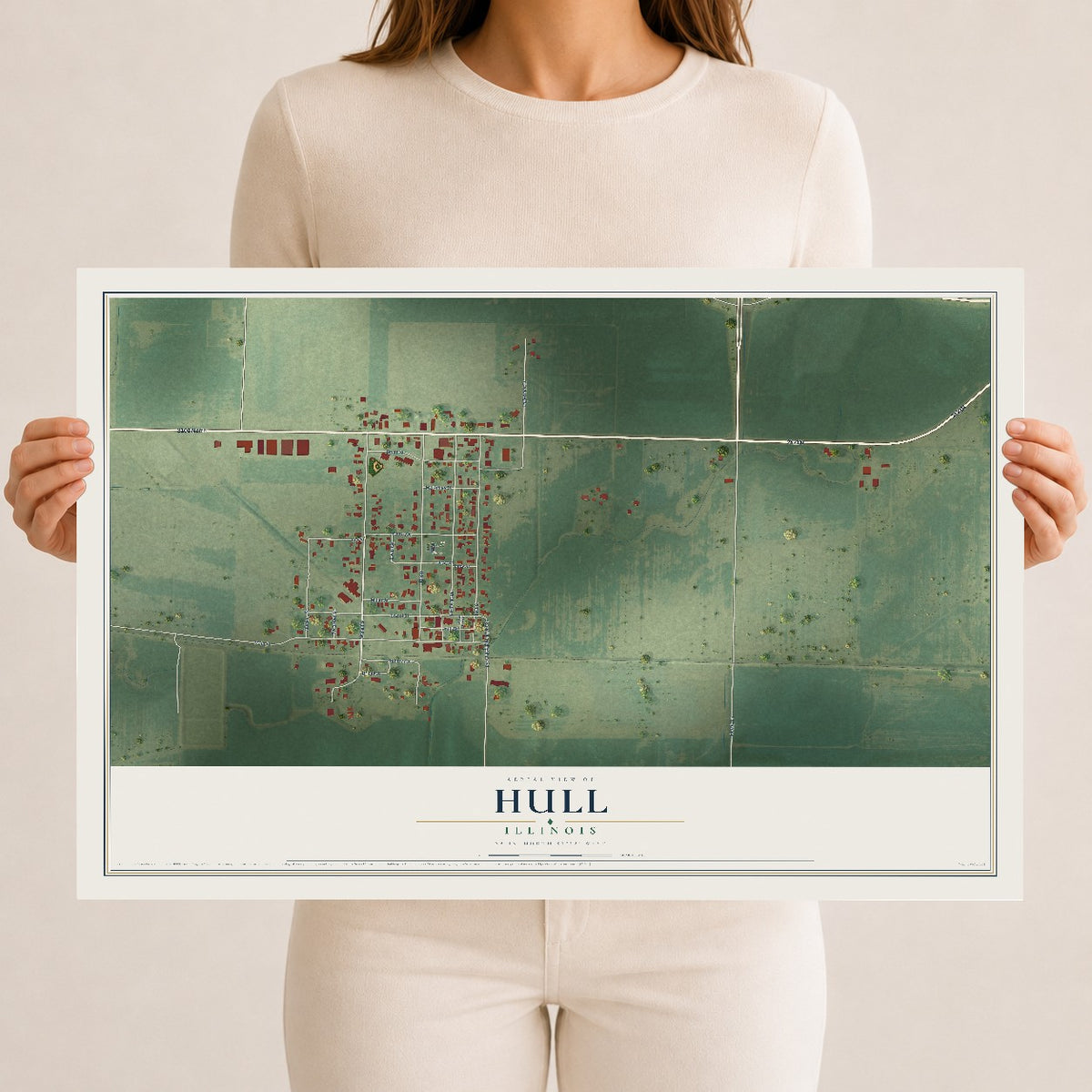 Map of Hull, Illinois, 12 x 18 inch unframed archival matte print