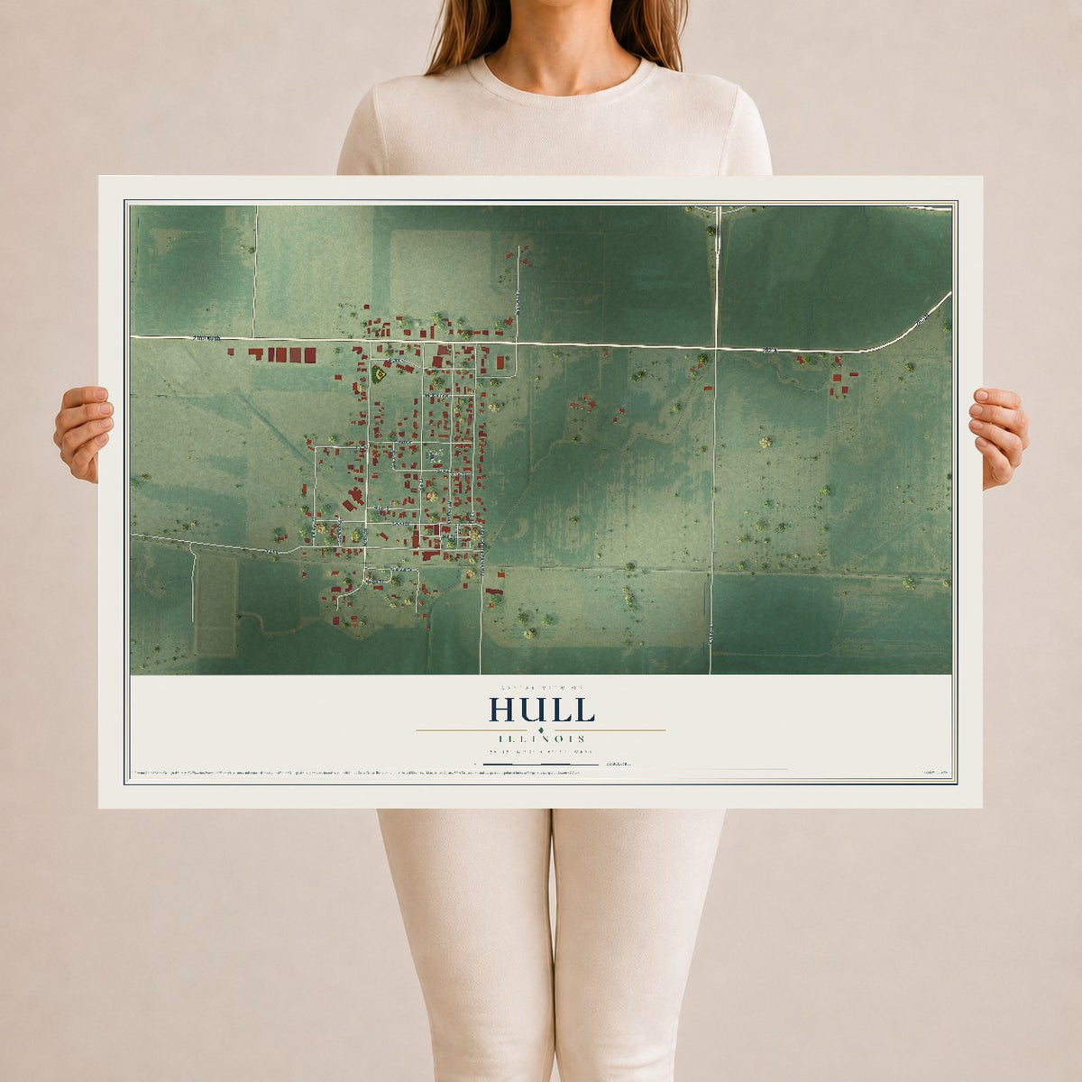 Map of Hull, Illinois, 24 x 36 inch unframed archival matte print