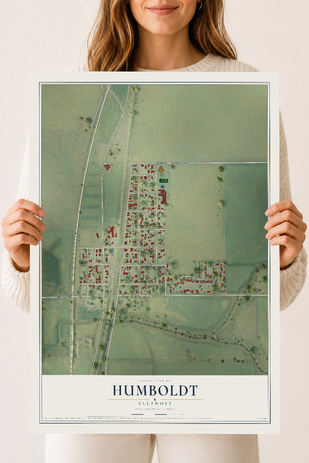 Map of Humboldt, Illinois, 18 x 24 inch unframed archival matte print