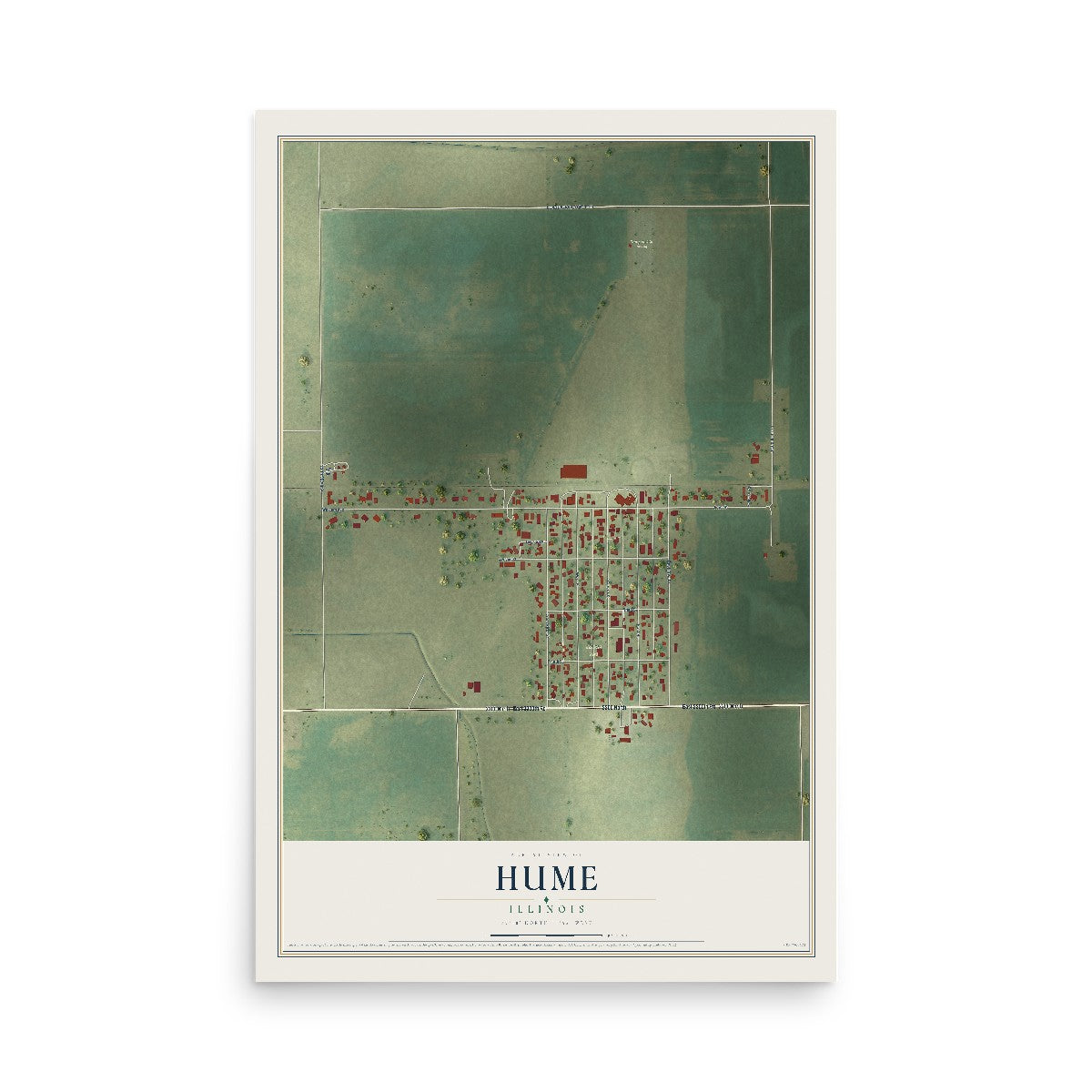 Map of Hume, Illinois, 12 x 18 inch unframed archival matte print