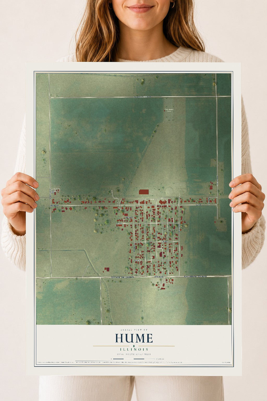 Map of Hume, Illinois, 18 x 24 inch unframed archival matte print