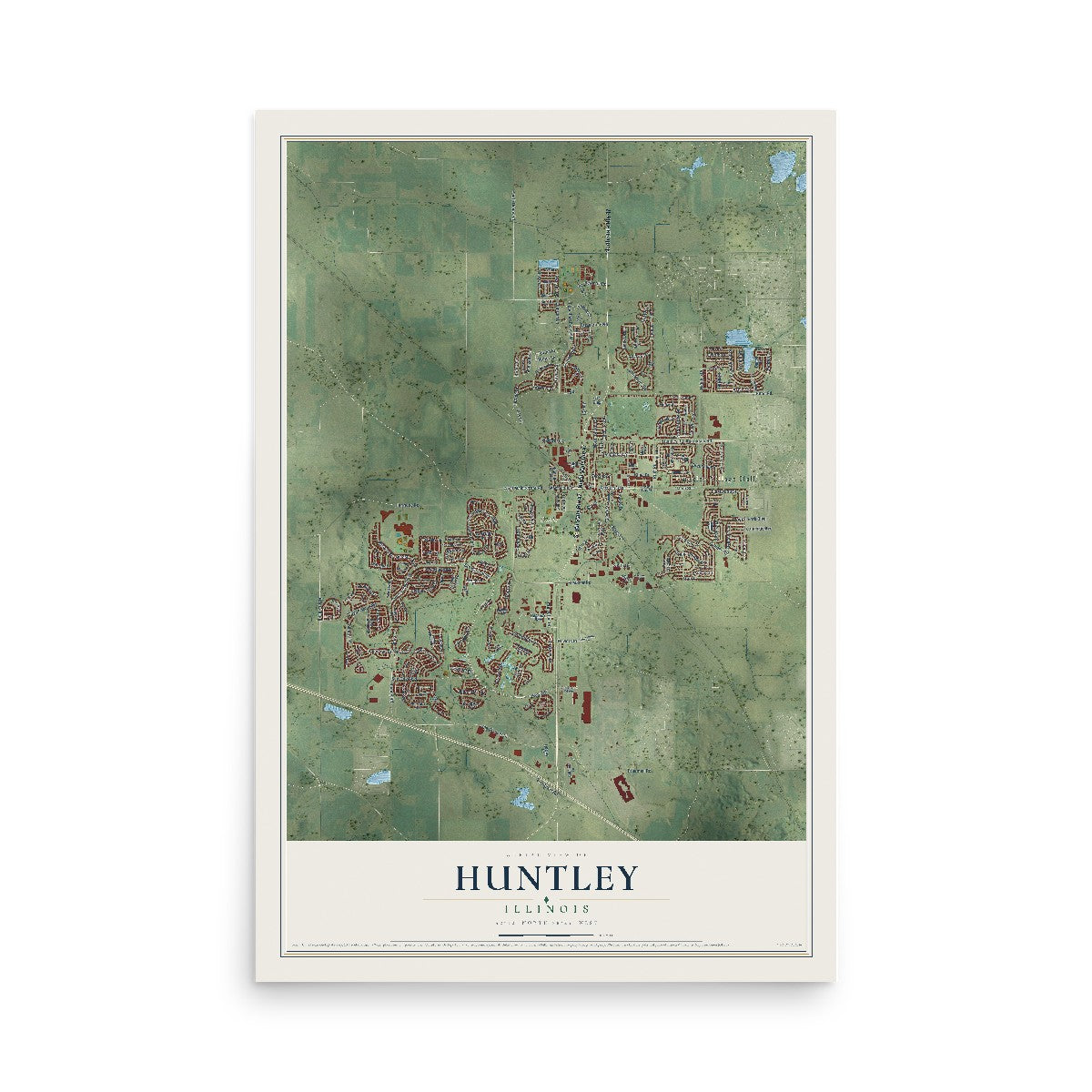 Map of Huntley, Illinois, 12 x 18 inch unframed archival matte print