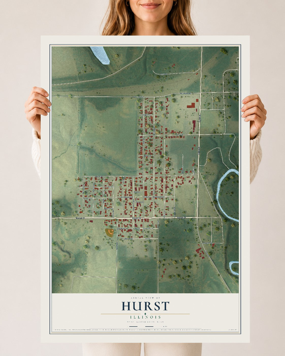 Map of Hurst, Illinois, 24 x 36 inch unframed archival matte print