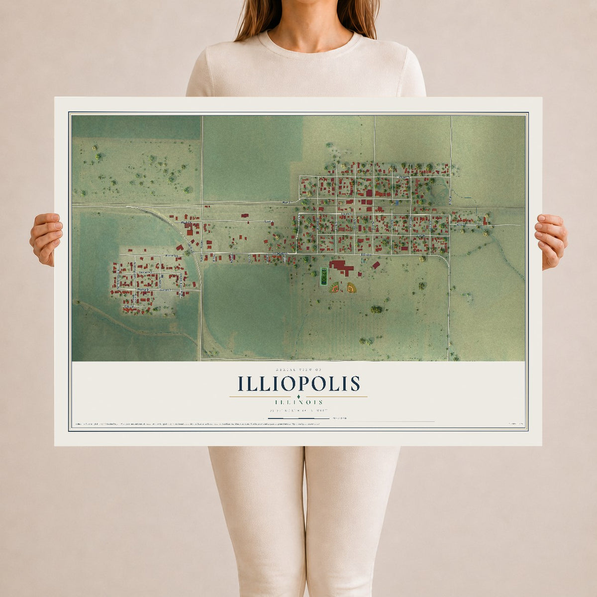Map of Illiopolis, Illinois, 24 x 36 inch unframed archival matte print
