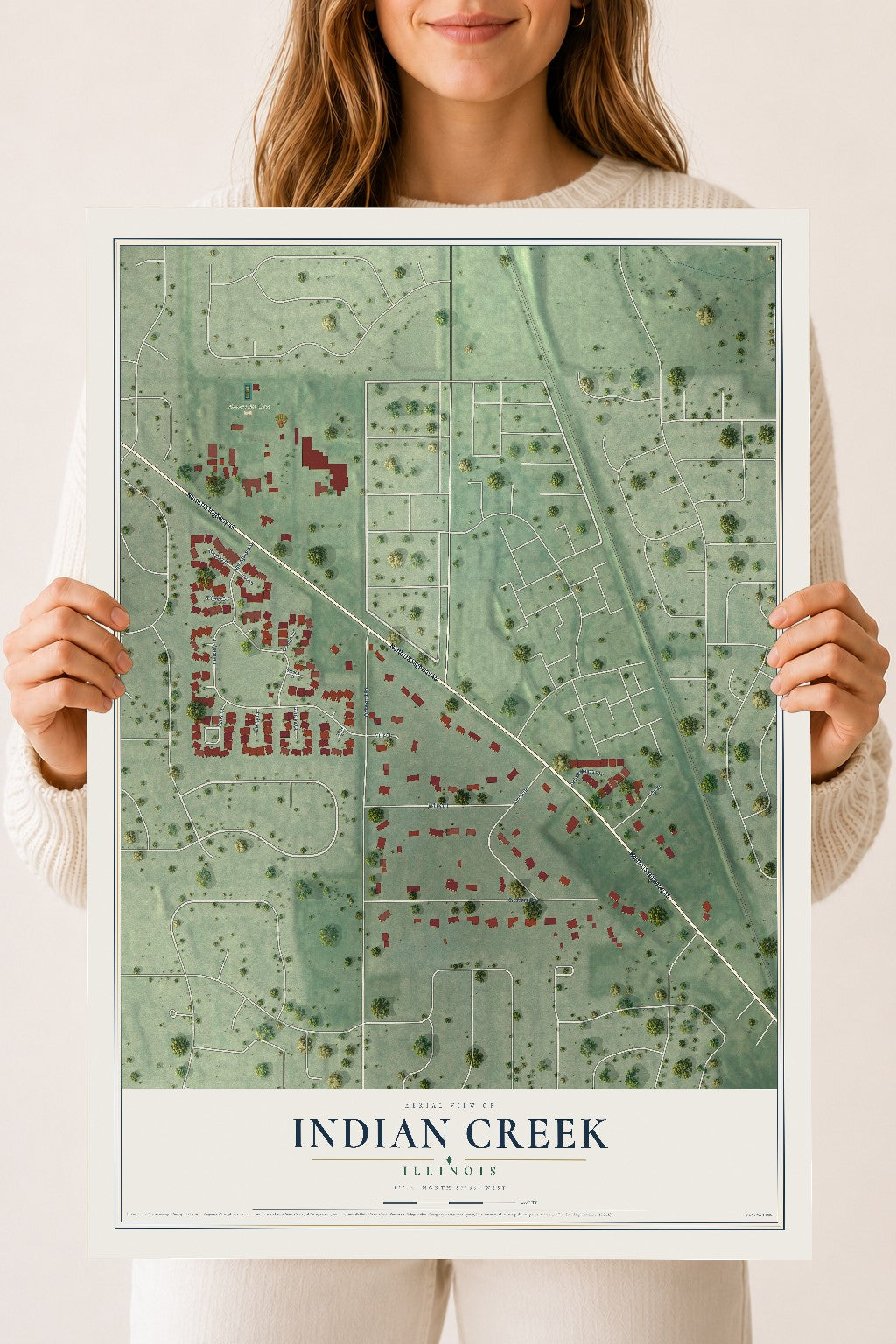 Map of Indian Creek, Illinois, 18 x 24 inch unframed archival matte print