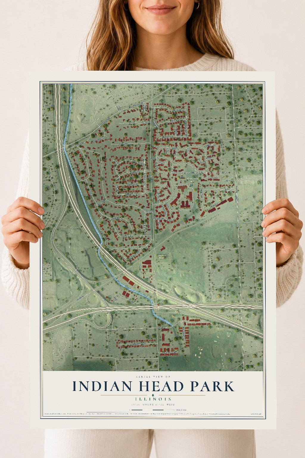 Map of Indian Head Park, Illinois, 18 x 24 inch unframed archival matte print