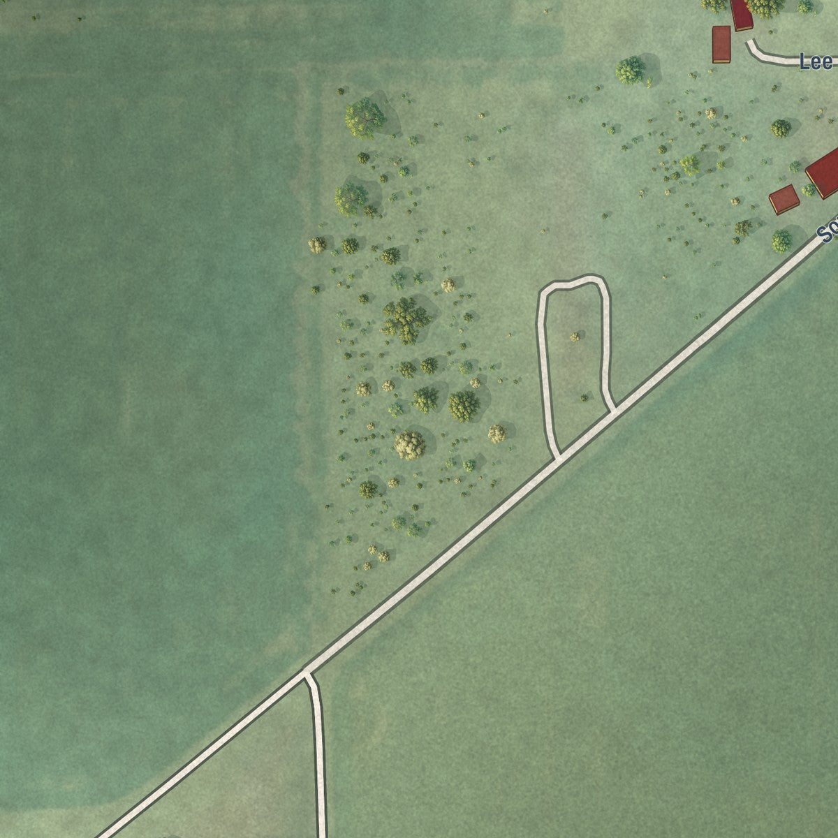 Second close-up of the map of Indianola, Illinois print showing more streets and buildings