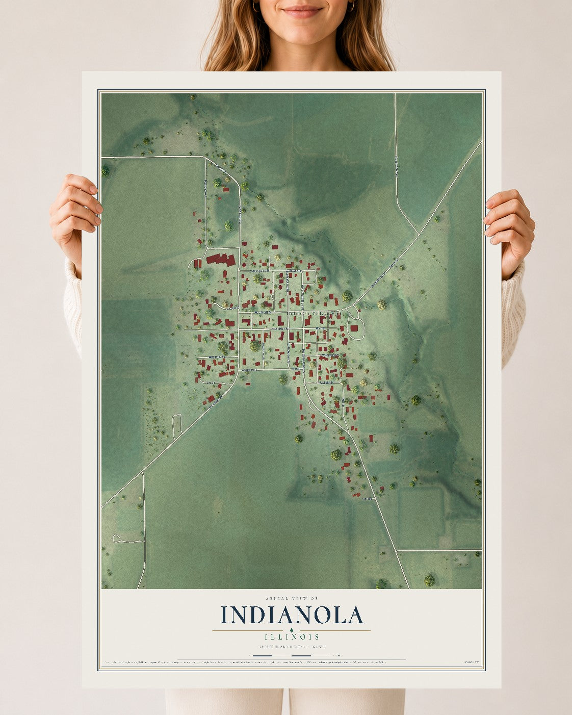 Map of Indianola, Illinois, 24 x 36 inch unframed archival matte print