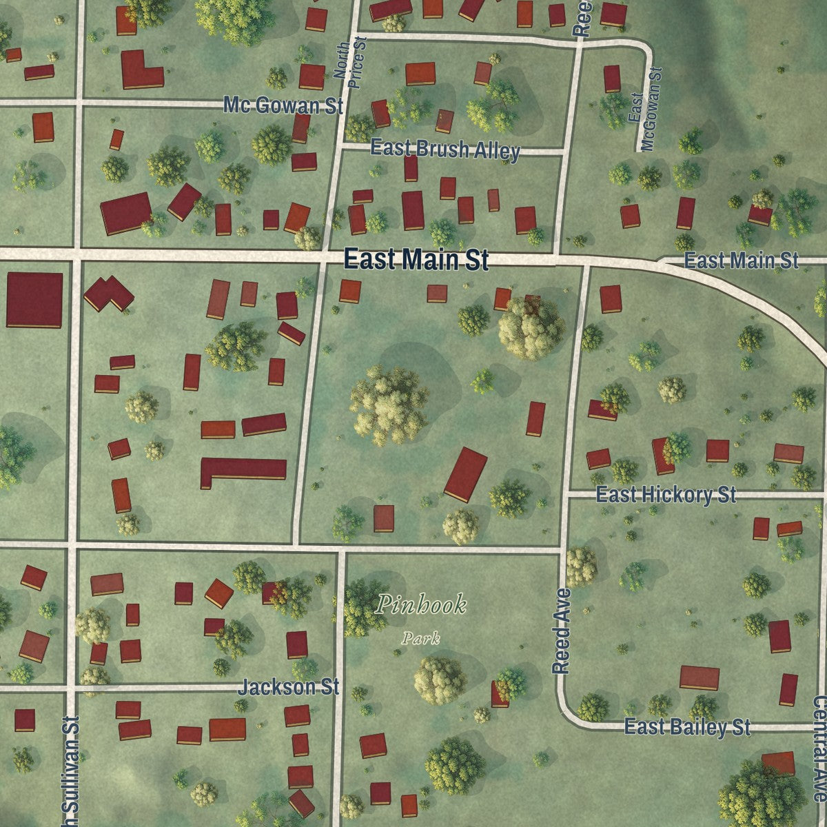 Close-up of the map of Industry, Illinois print showing street and building detail