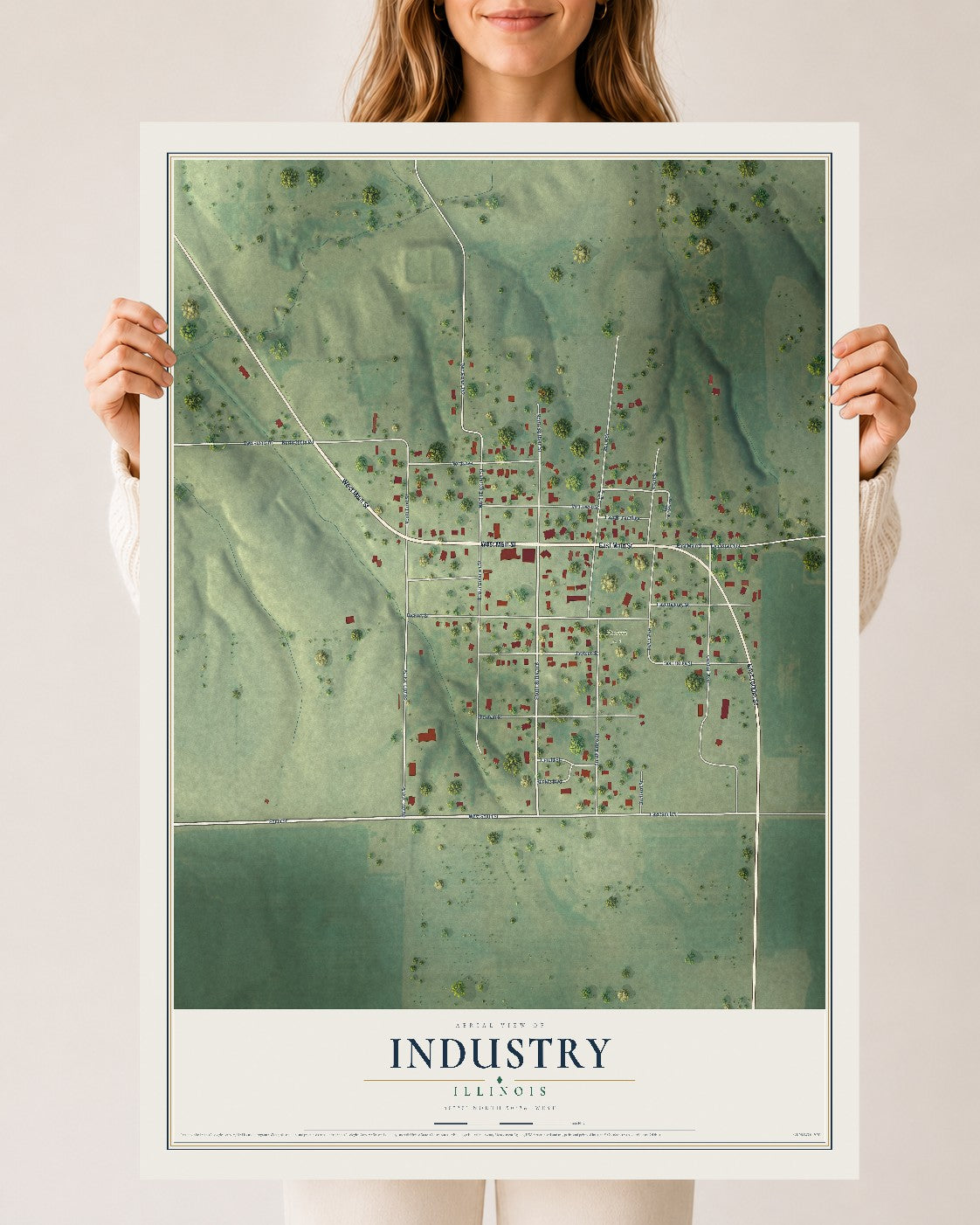 Map of Industry, Illinois, 24 x 36 inch unframed archival matte print