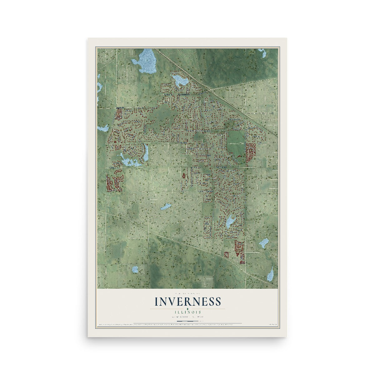Map of Inverness, Illinois, 12 x 18 inch unframed archival matte print