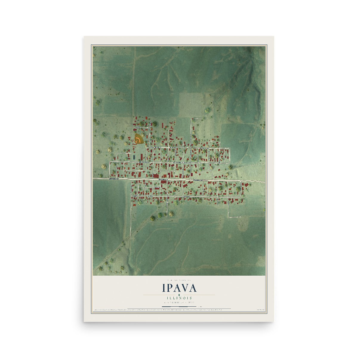 Map of Ipava, Illinois, 12 x 18 inch unframed archival matte print