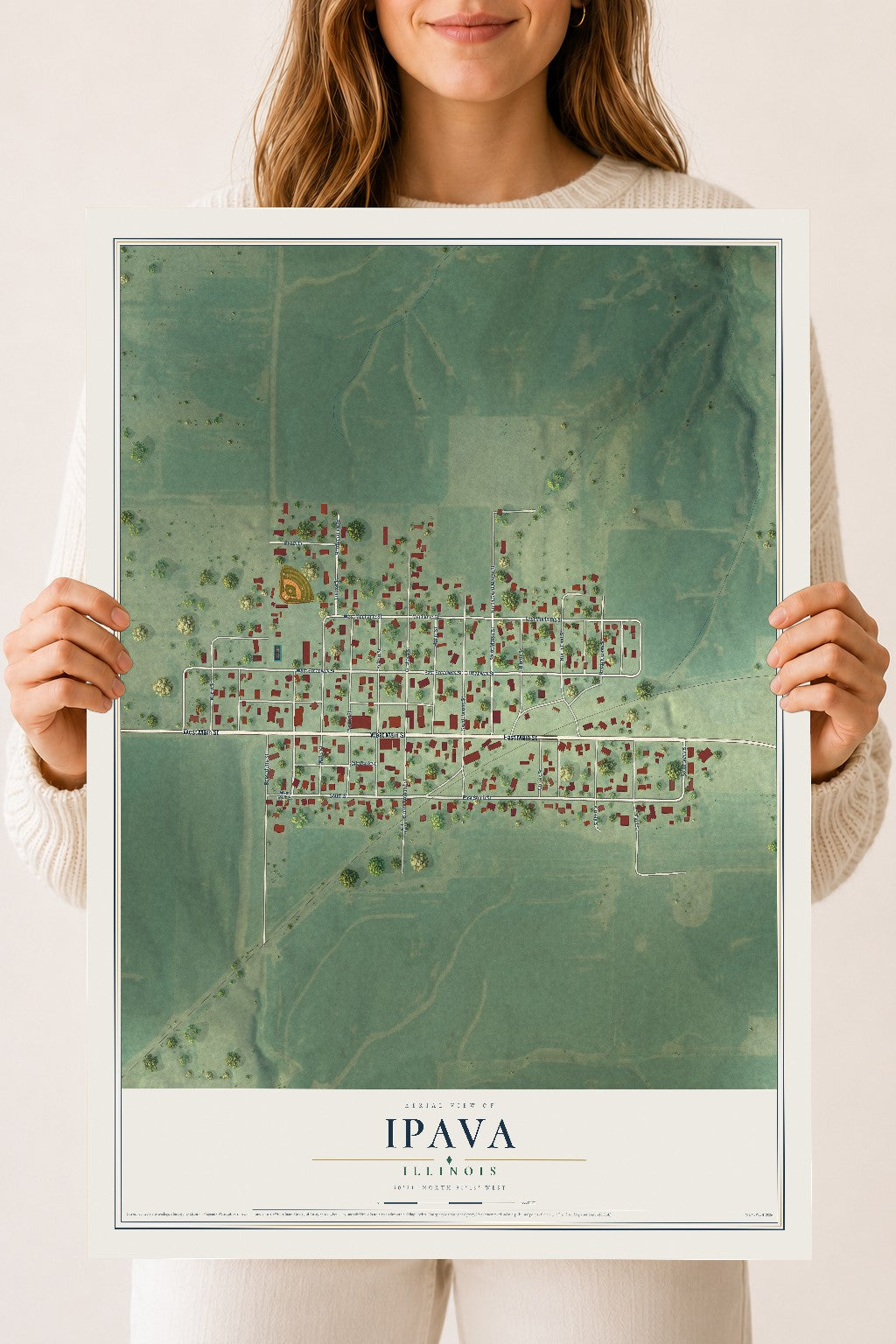 Map of Ipava, Illinois, 18 x 24 inch unframed archival matte print