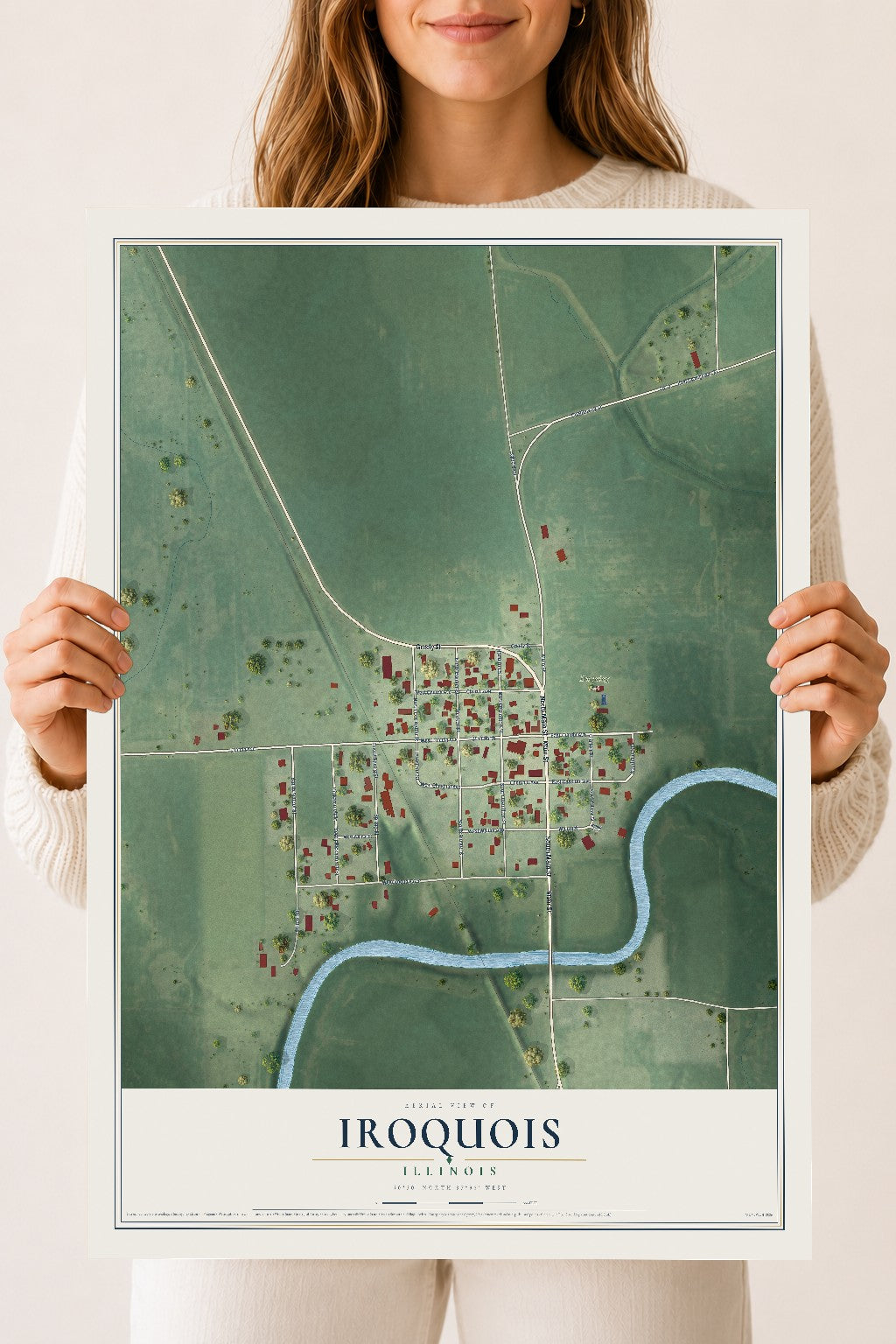 Map of Iroquois, Illinois, 18 x 24 inch unframed archival matte print