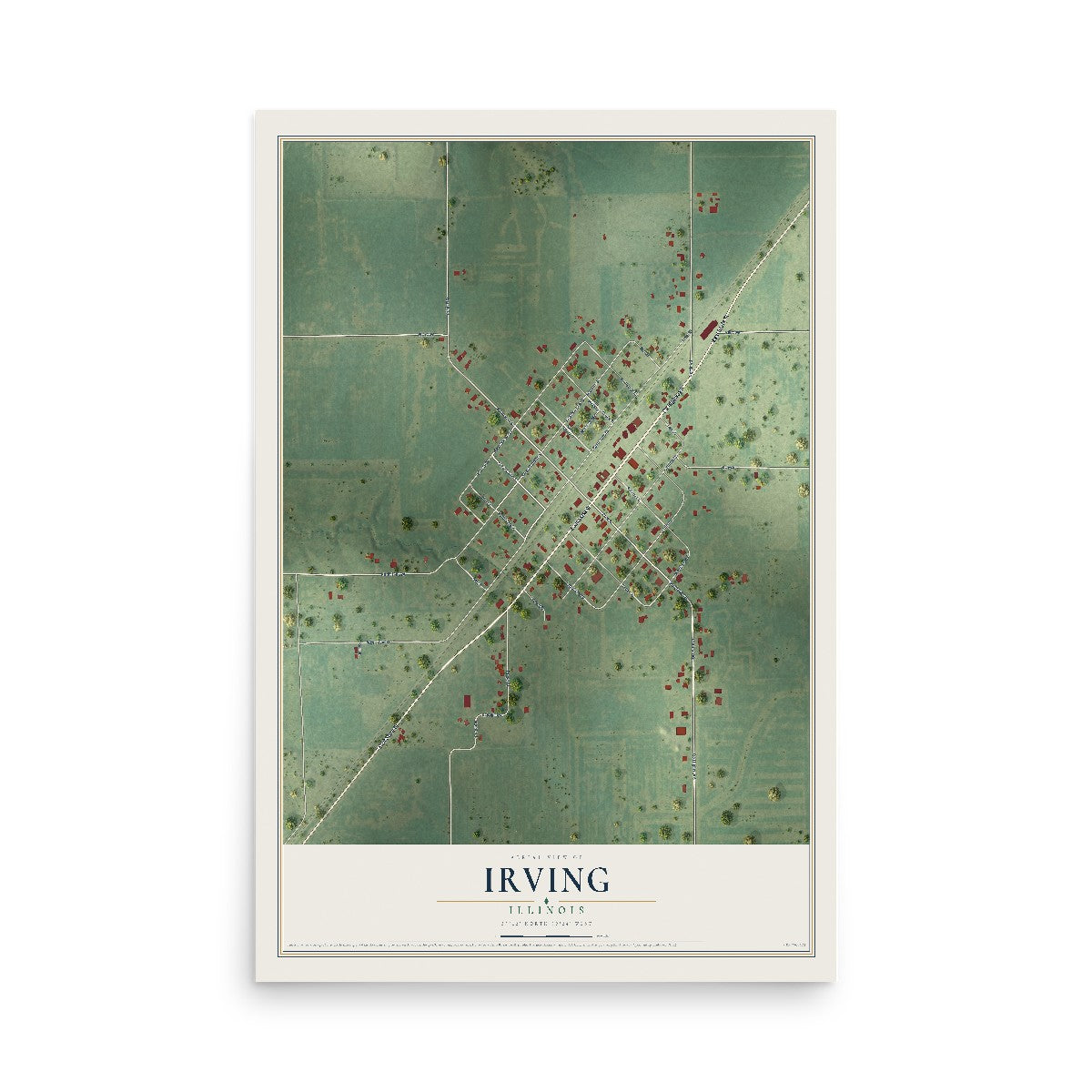 Map of Irving, Illinois, 12 x 18 inch unframed archival matte print