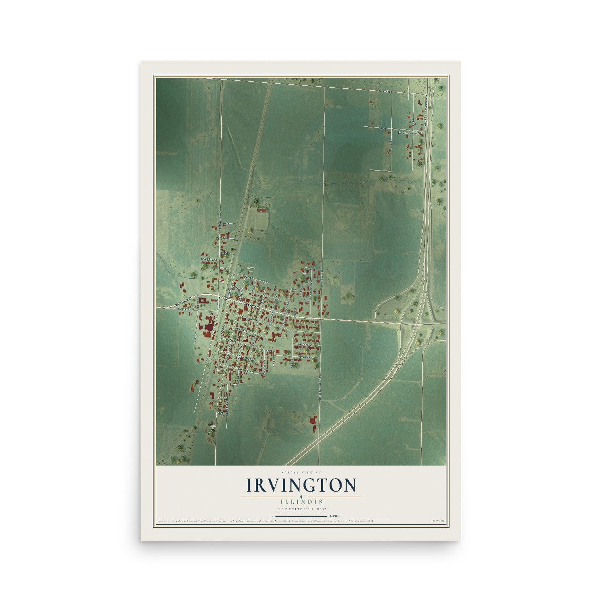 Map of Irvington, Illinois, 12 x 18 inch unframed archival matte print