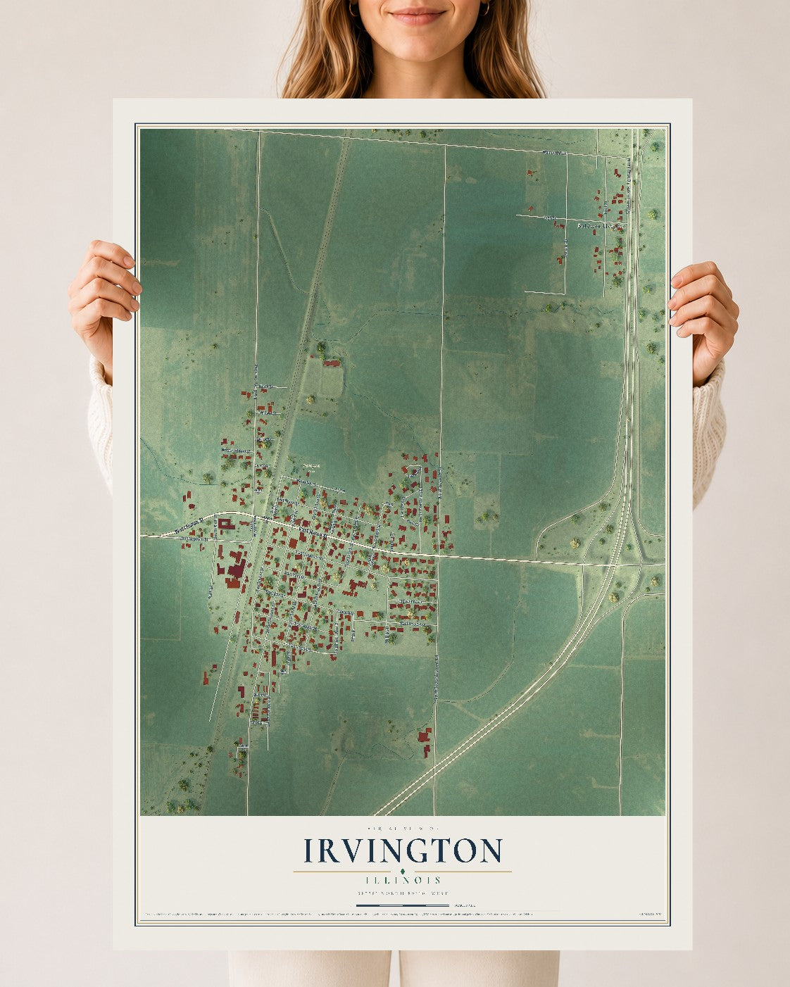 Map of Irvington, Illinois, 24 x 36 inch unframed archival matte print