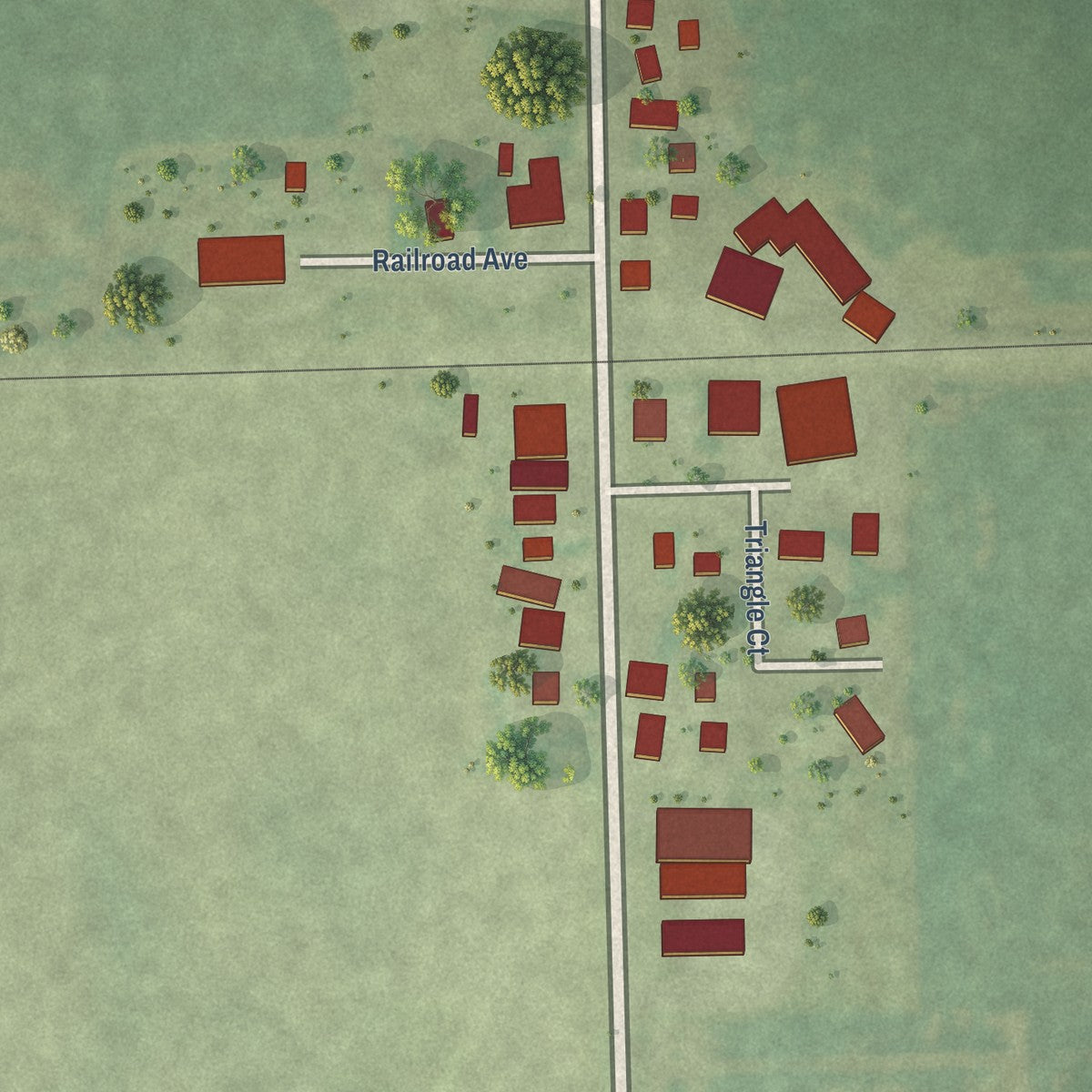 Close-up of the map of Irwin, Illinois print showing street and building detail