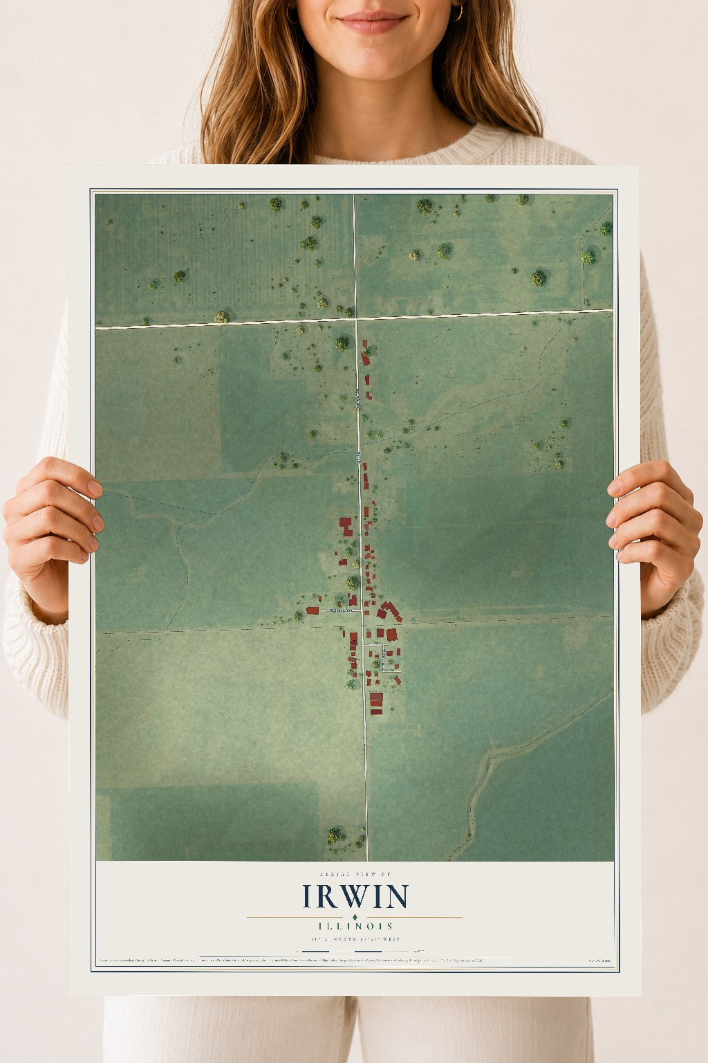 Map of Irwin, Illinois, 18 x 24 inch unframed archival matte print