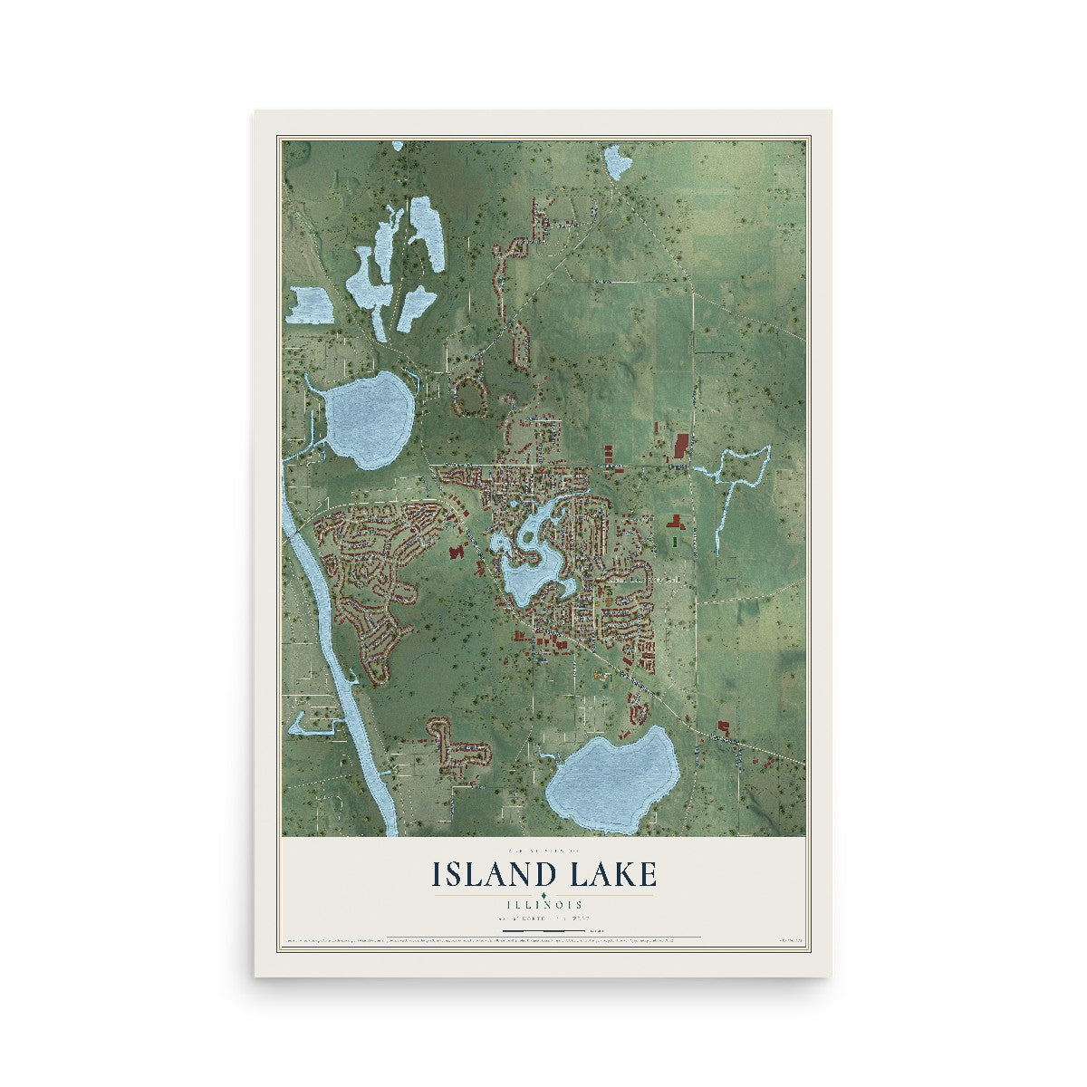 Map of Island Lake, Illinois, 12 x 18 inch unframed archival matte print