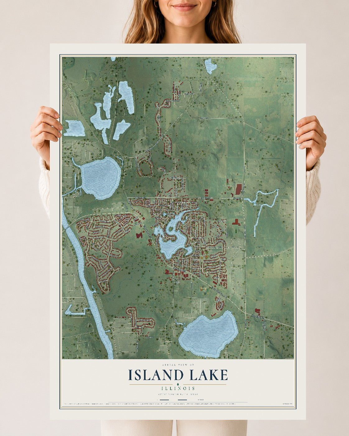 Map of Island Lake, Illinois, 24 x 36 inch unframed archival matte print
