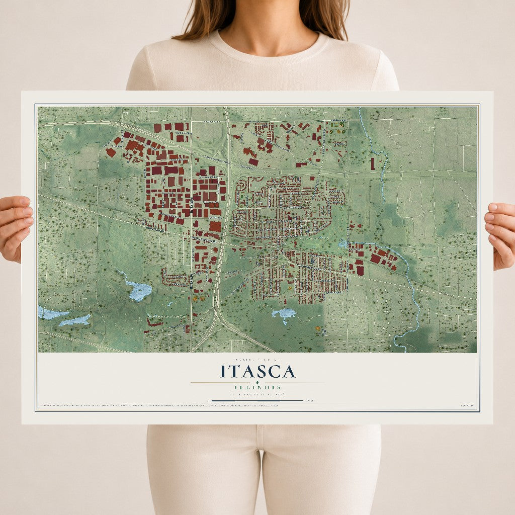 Map of Itasca, Illinois, 18 x 24 inch unframed archival matte print