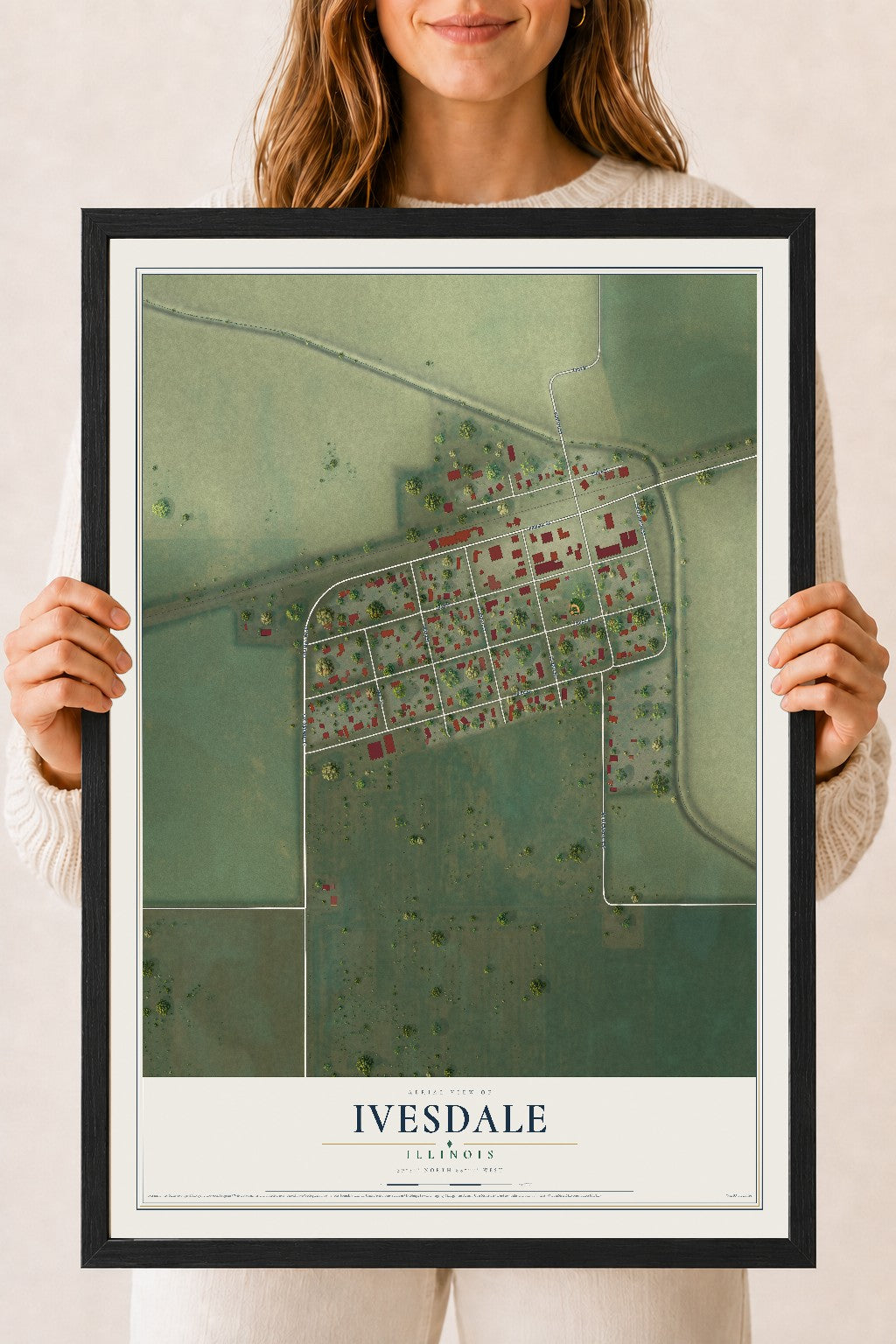 Map of Ivesdale, Illinois, 18 x 24 inch print in a black wood frame